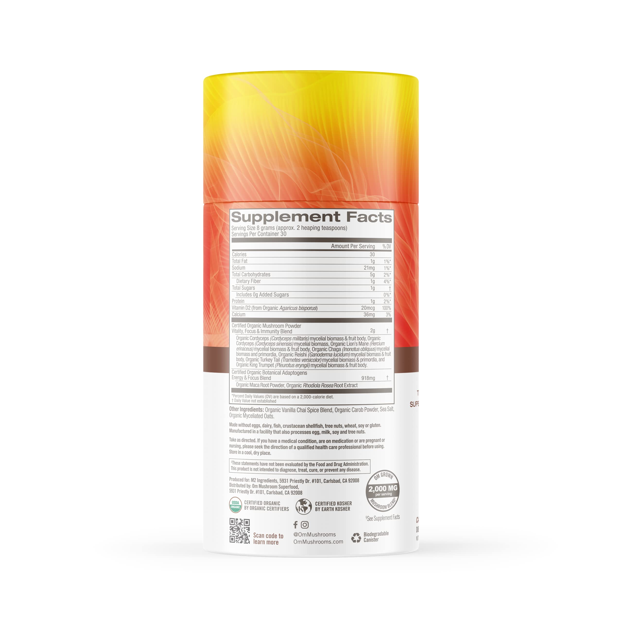 OM MUSHROOM SUPERFOOD Mushroom Blend 2000mg canister side view