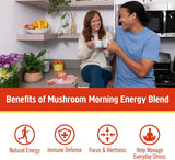 OM MUSHROOM SUPERFOOD Mushroom Blend 2000mg lifestyle scene with warm drink