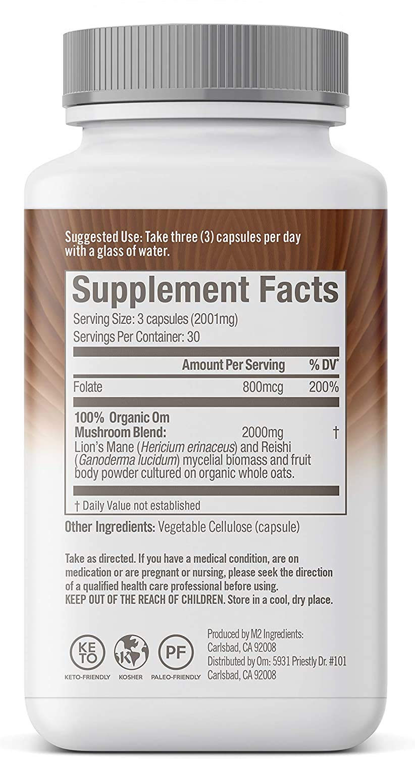 OM MUSHROOM SUPERFOOD Mushroom Blend Capsules with ingredients