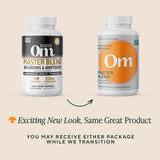 OM MUSHROOM SUPERFOOD Mushroom Supplement capsules on a wooden surface