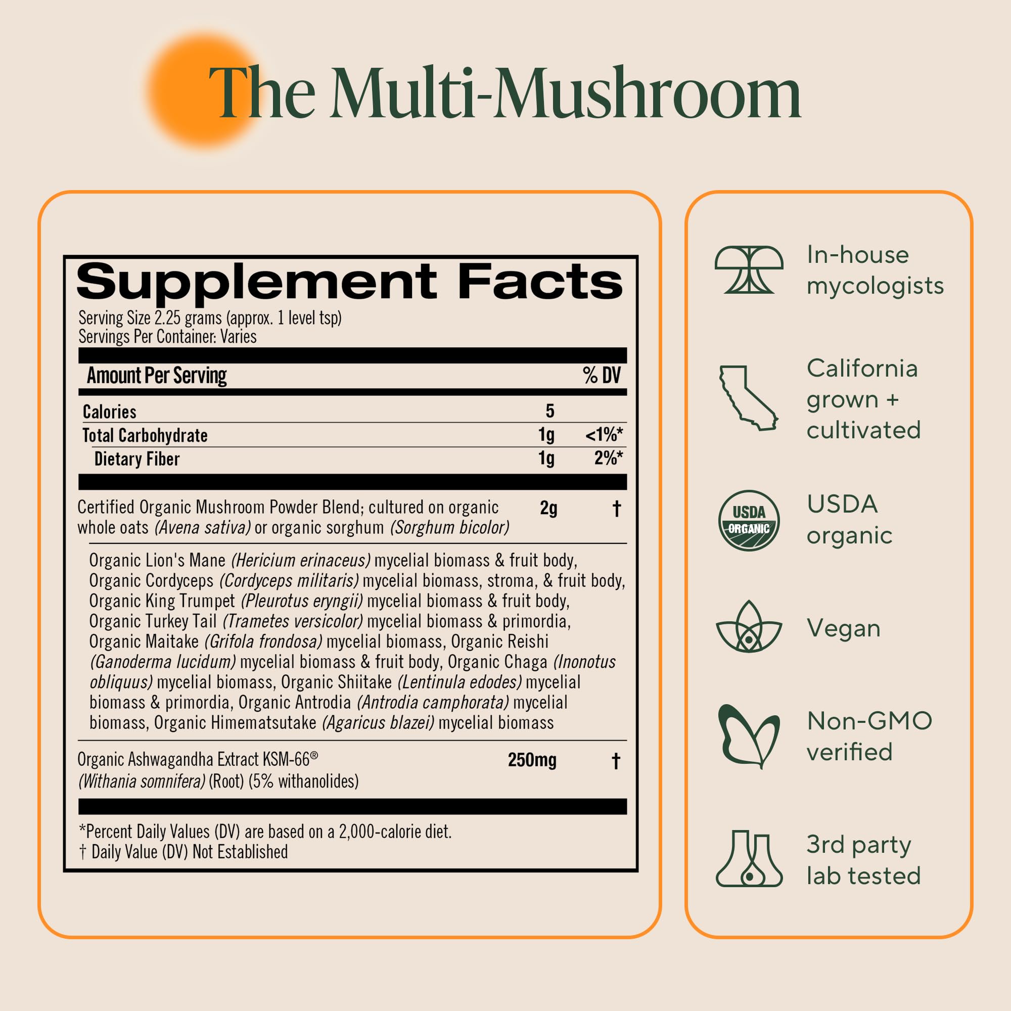 OM MUSHROOM SUPERFOOD Organic Mushroom Powder nutritional information