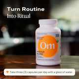 OM MUSHROOM SUPERFOOD Organic Mushroom Supplement on a wooden table