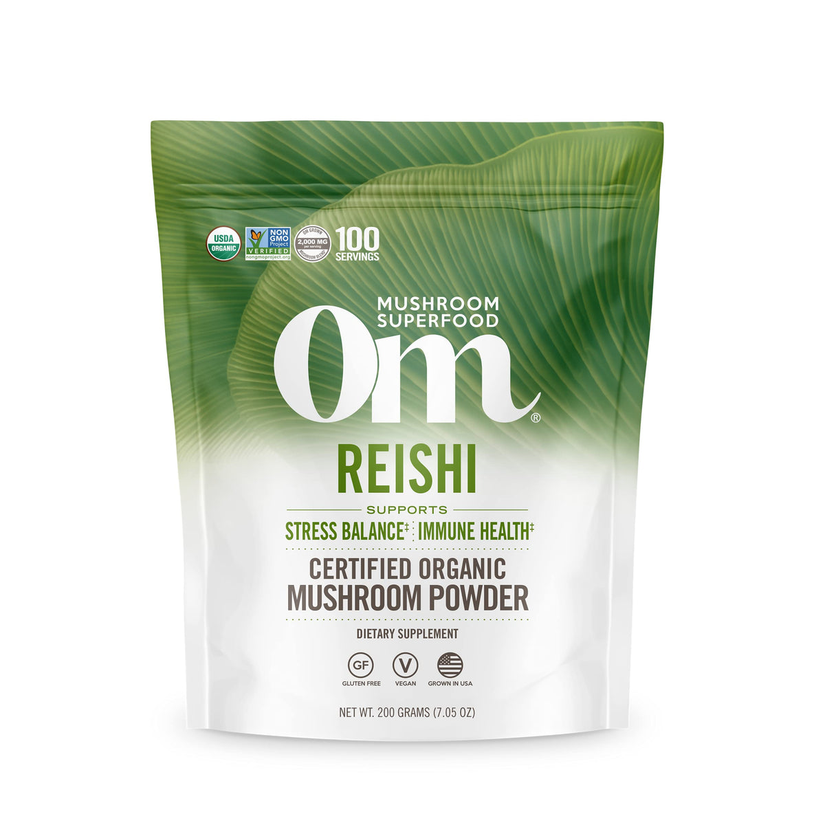 OM MUSHROOM SUPERFOOD Reishi Mushroom Powder 200g front view
