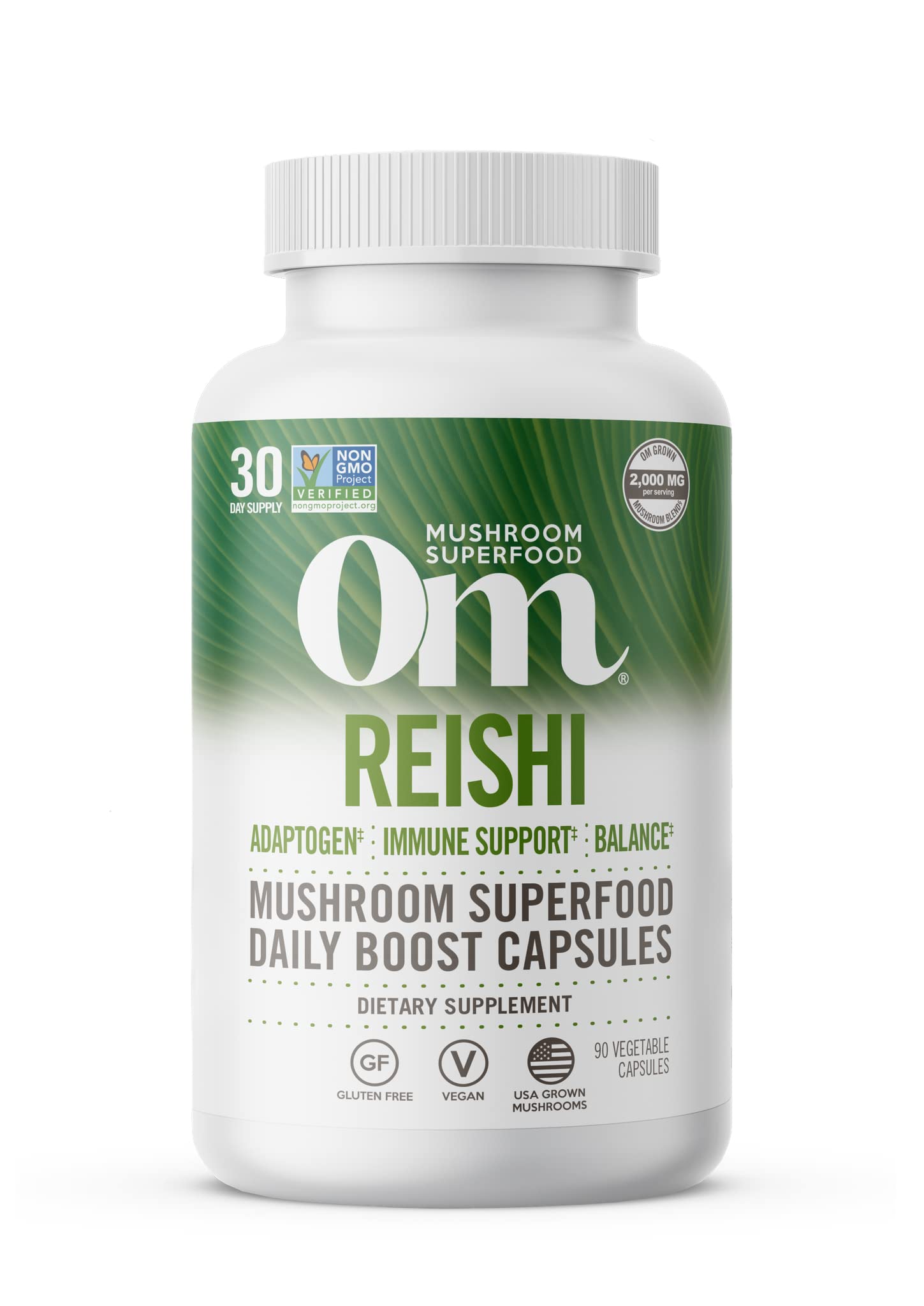 OM MUSHROOM SUPERFOOD Reishi Organic Mushroom Powder 90 capsules front view