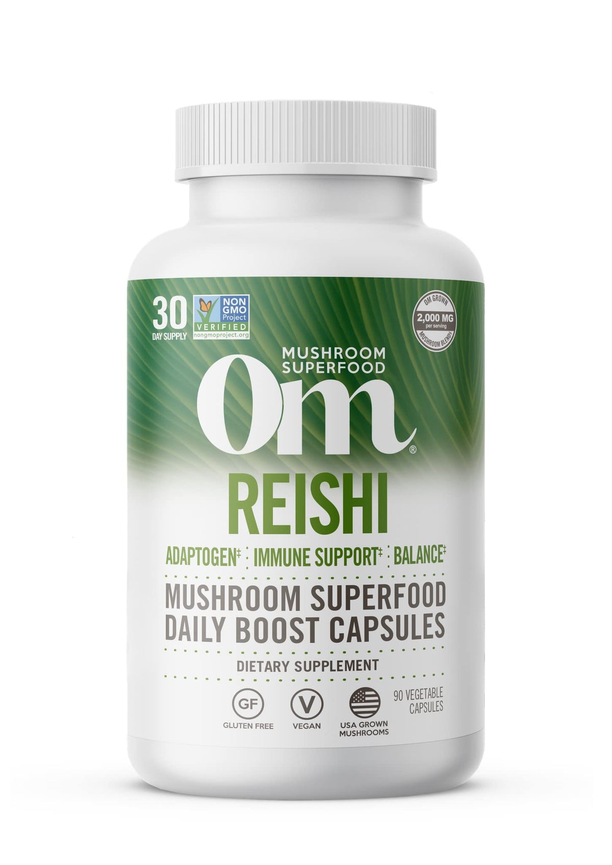 OM MUSHROOM SUPERFOOD Reishi Organic Mushroom Powder 90 capsules front view