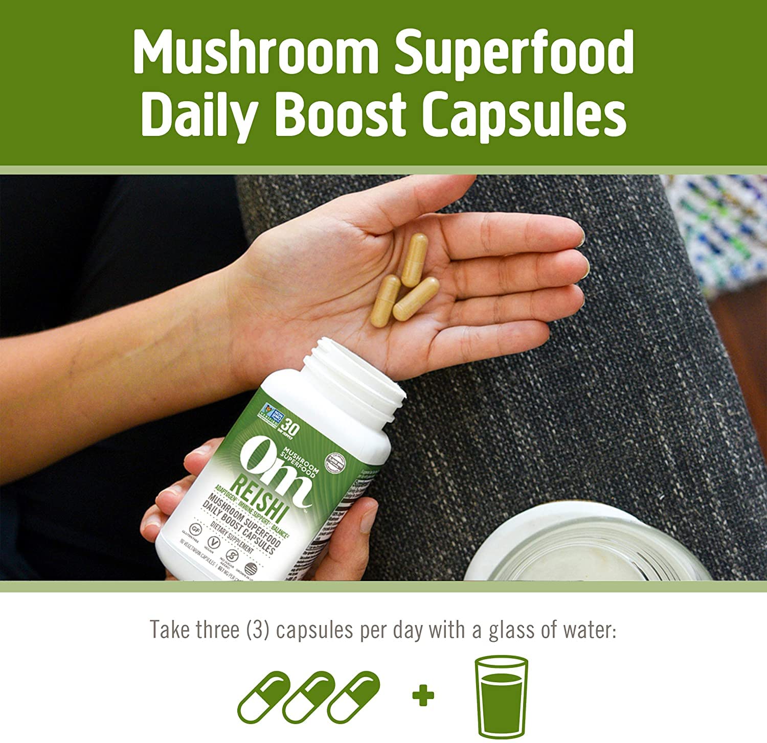 OM MUSHROOM SUPERFOOD Reishi Organic Mushroom Powder in a lifestyle setting