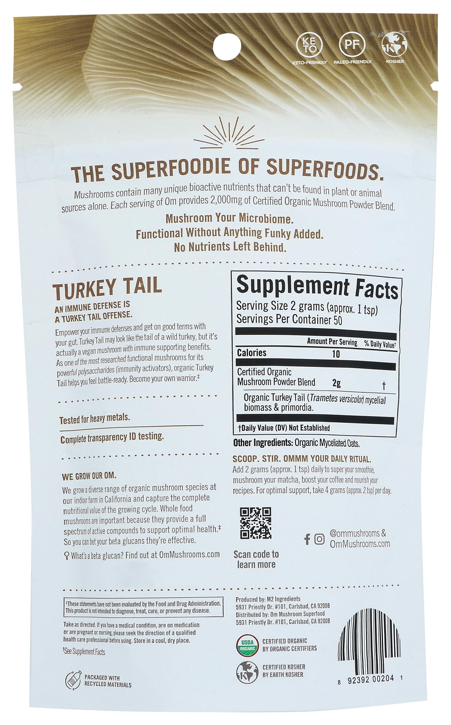 OM MUSHROOM SUPERFOOD Turkey Tail Mushroom Powder packaging