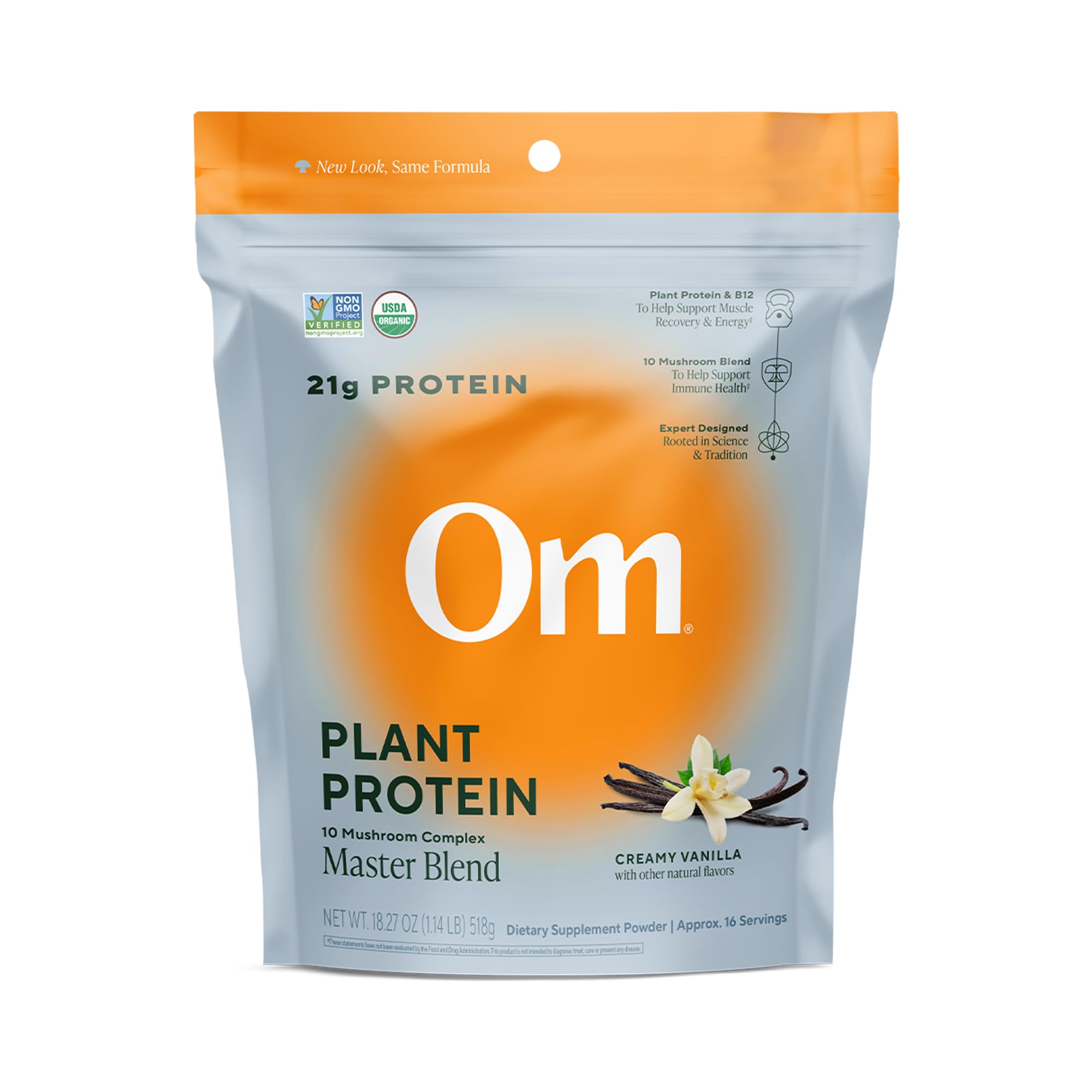 OM MUSHROOM SUPERFOOD Vanilla Protein powder front view