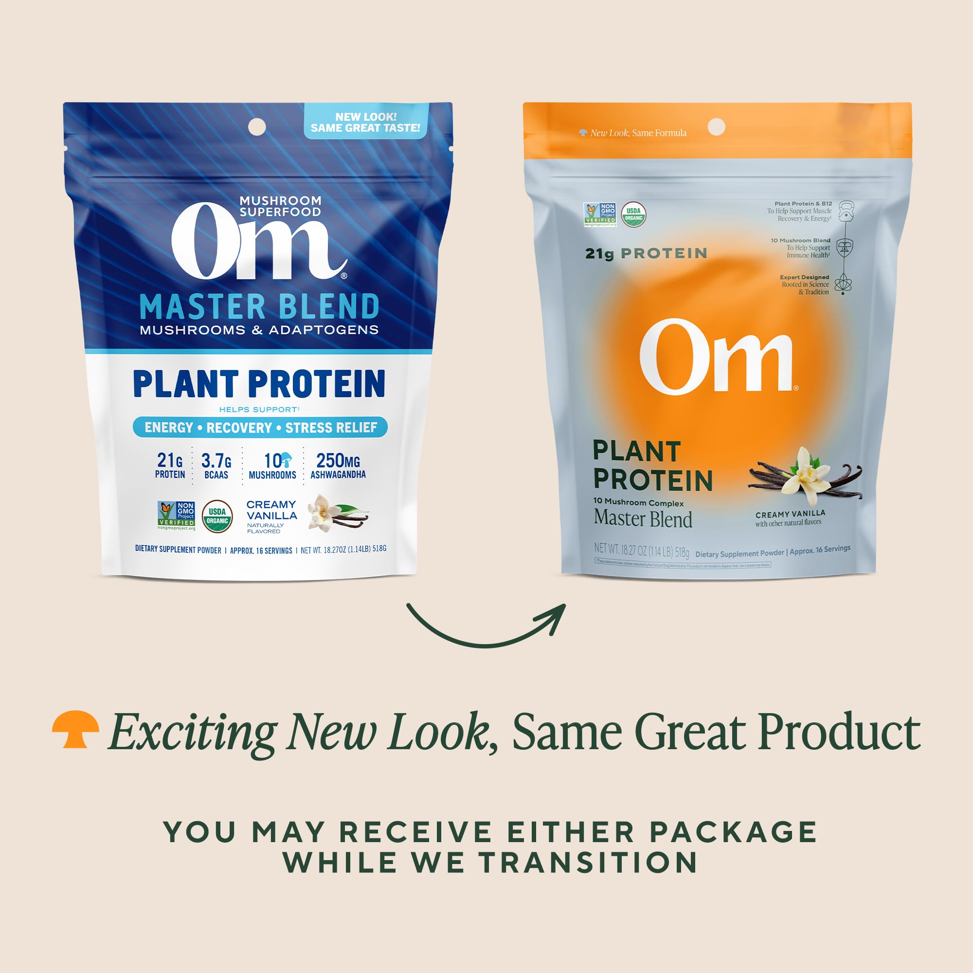 OM MUSHROOM SUPERFOOD Vanilla Protein powder in a bowl