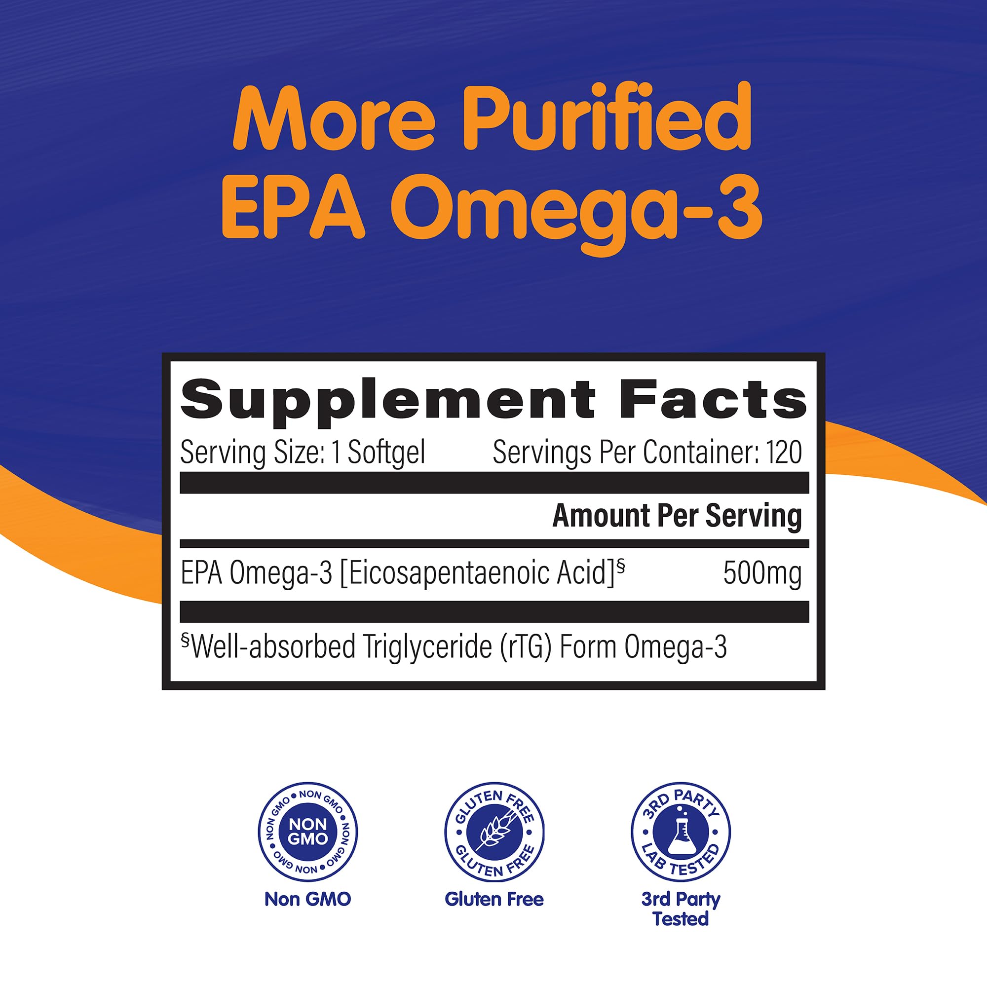 OmegaVia EPA 500 Omega-3 Fish Oil Capsules bottle with label