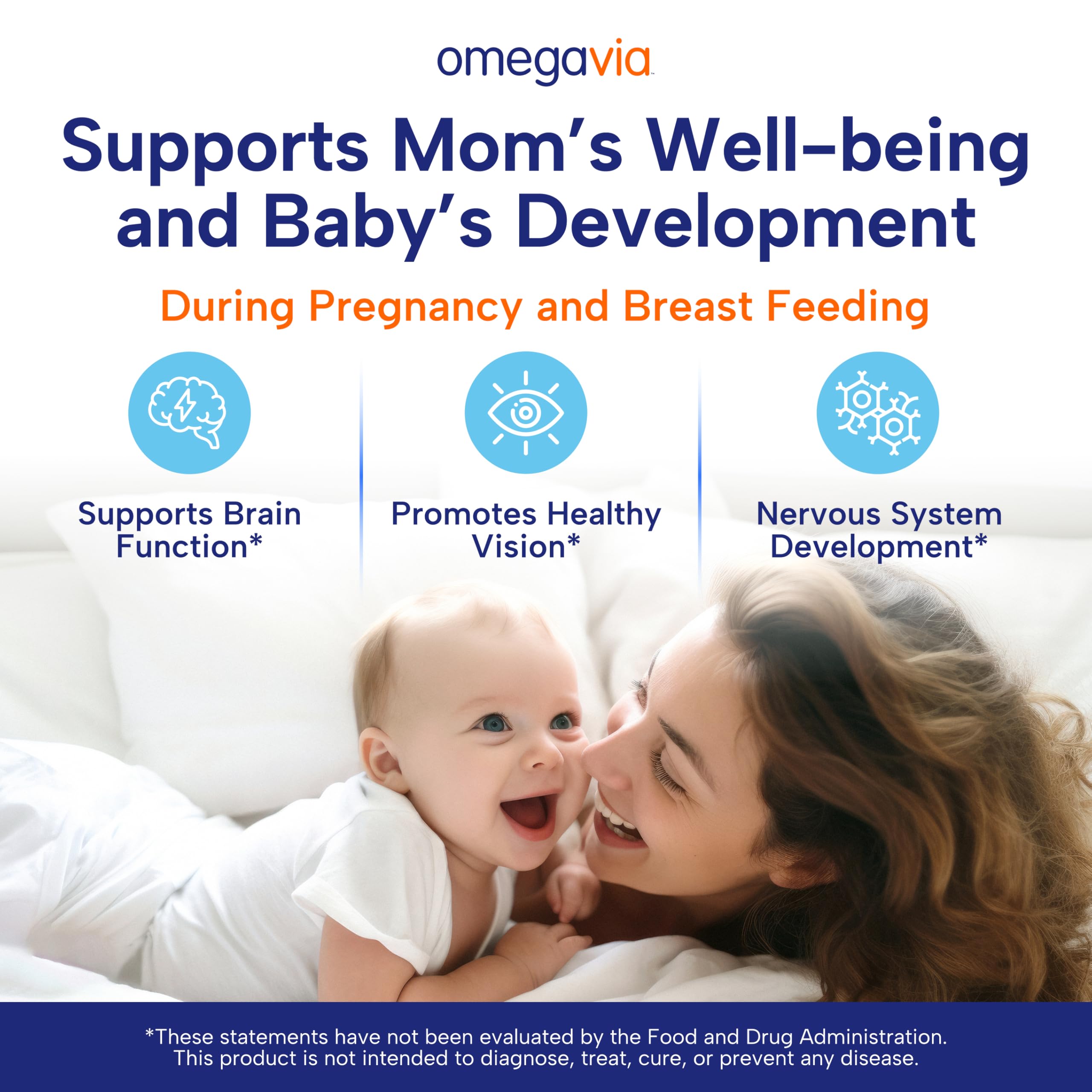 OmegaVia Prenatal DHA softgels in a hand