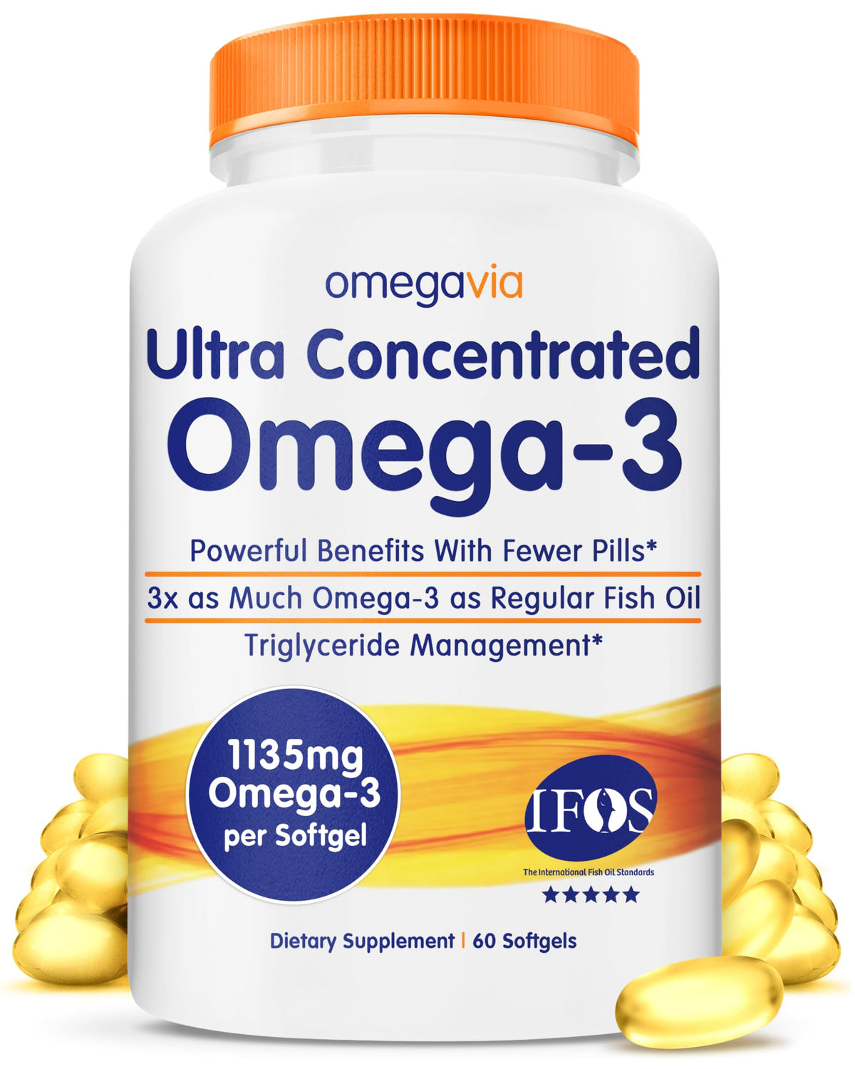 OmegaVia Ultra Concentrated Omega 3 Fish Oil 1105mg front view