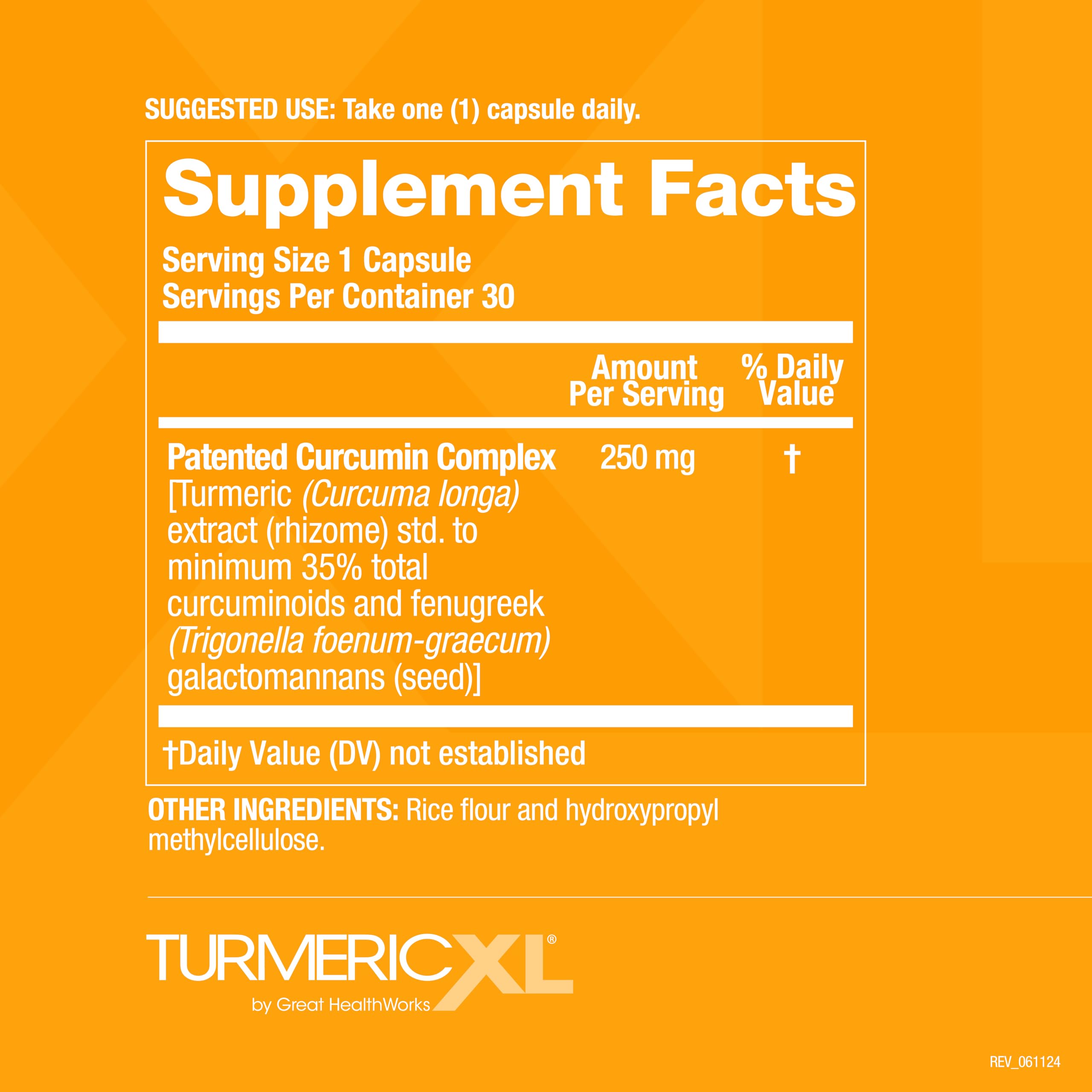 OmegaXL Curcumin Extra Strength Herbal Supplement ingredients list