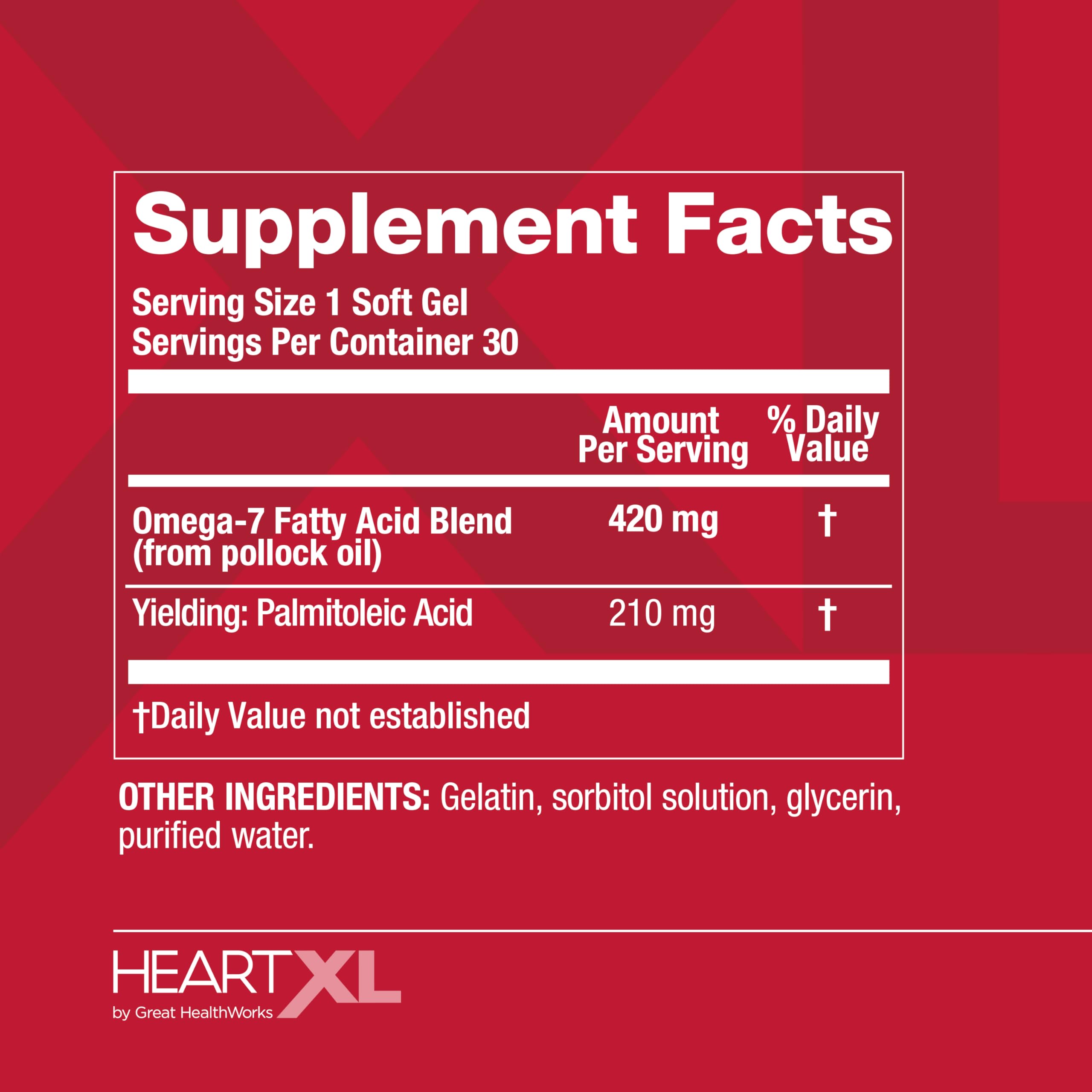 OmegaXL HeartXL Omega-7 Fatty Acid Supplement on a wooden table