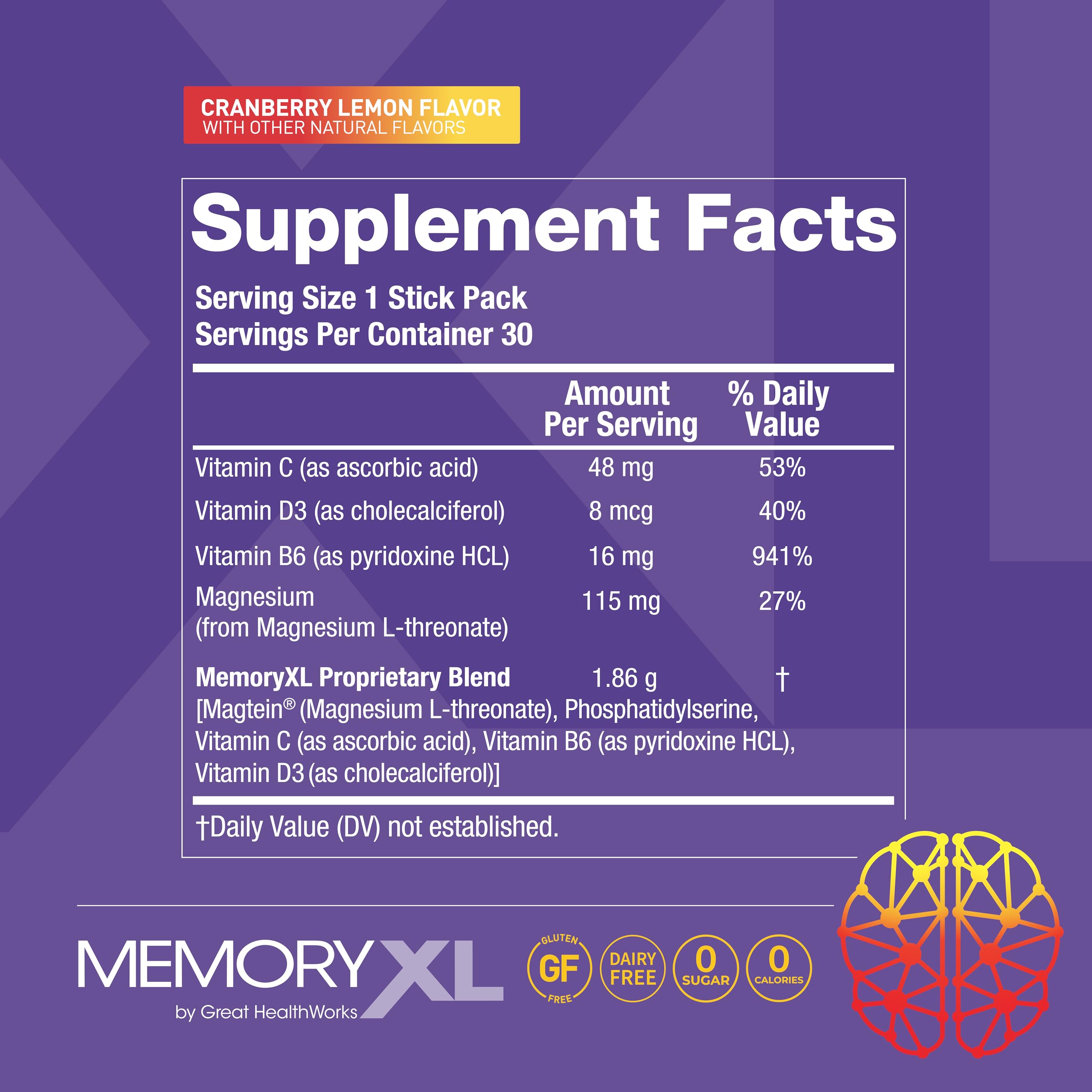 OmegaXL MemoryXL packaging with nutritional information