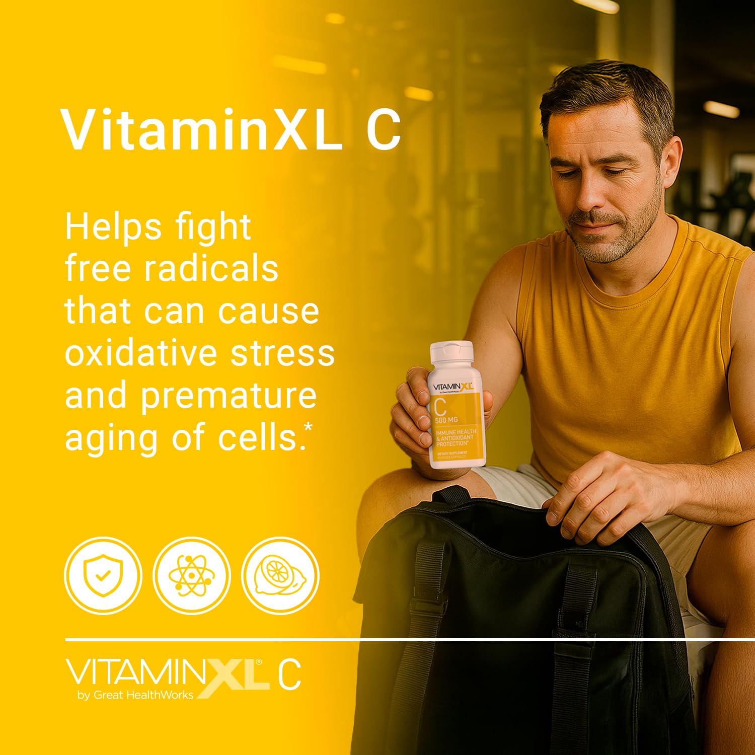 OmegaXL Vitamin C capsules on a wooden surface