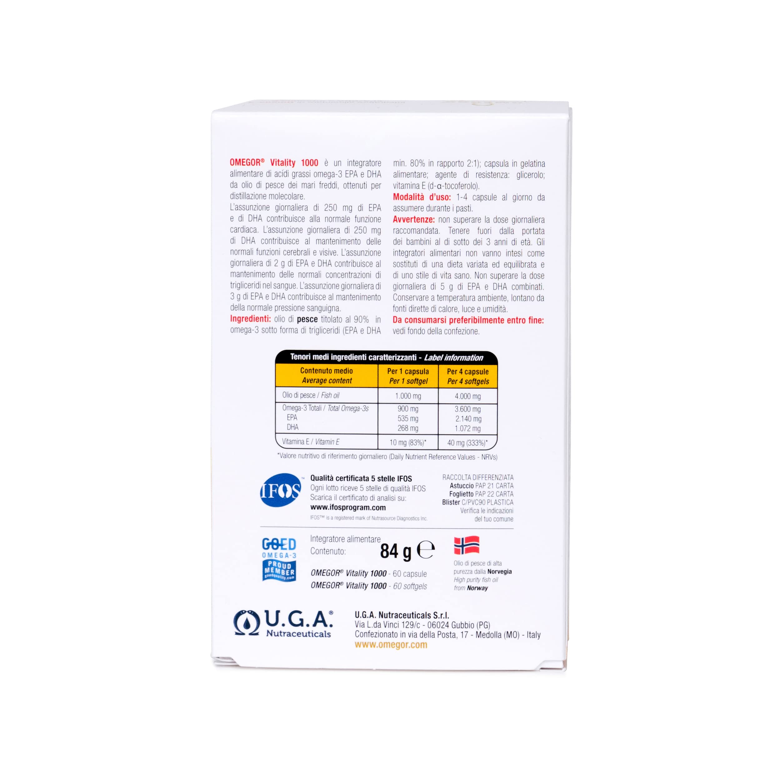 OMEGOR Vitality 1000 Omega-3 fish oil capsules packaging