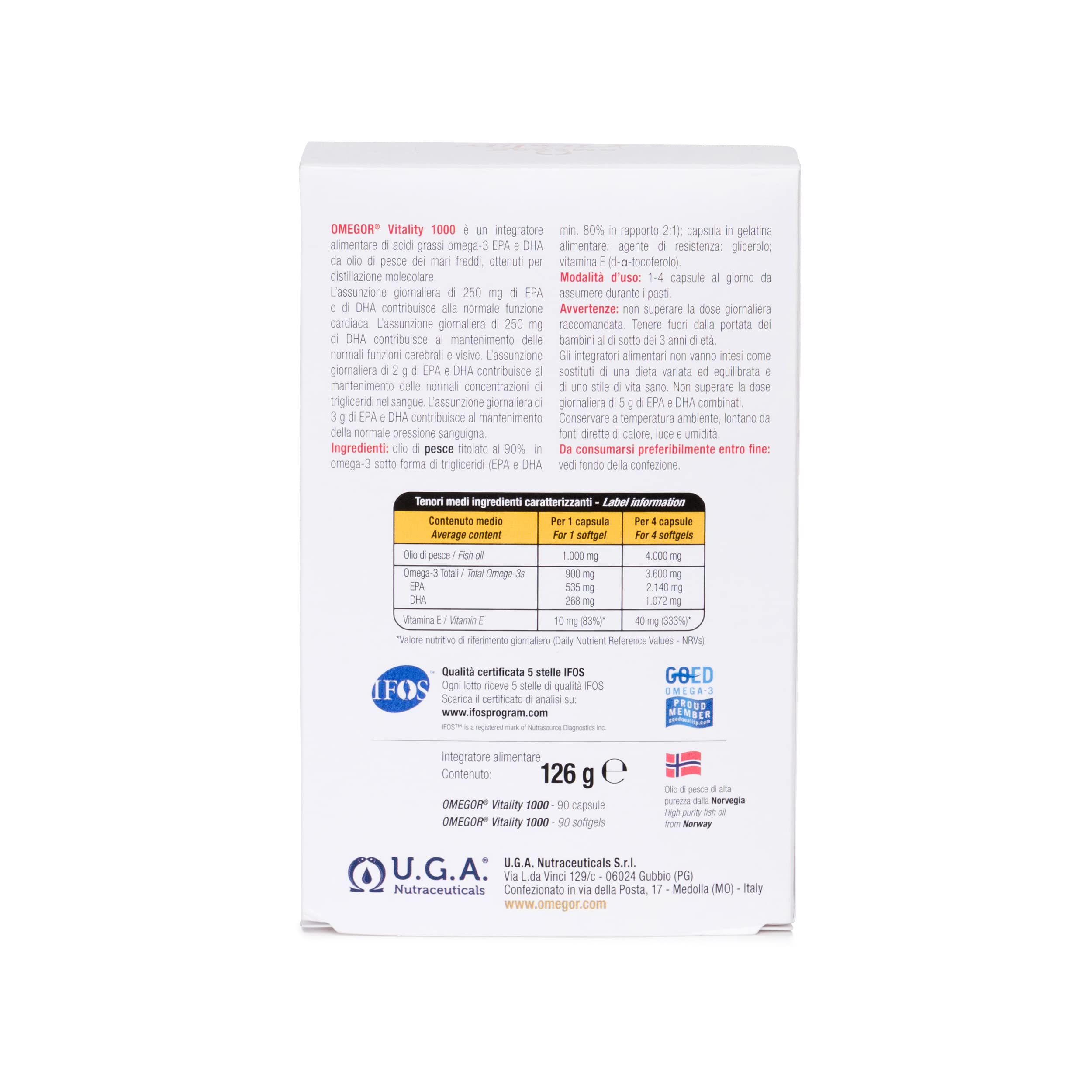 OMEGOR Vitality 1000 Omega-3 Fish Oil Capsules side view