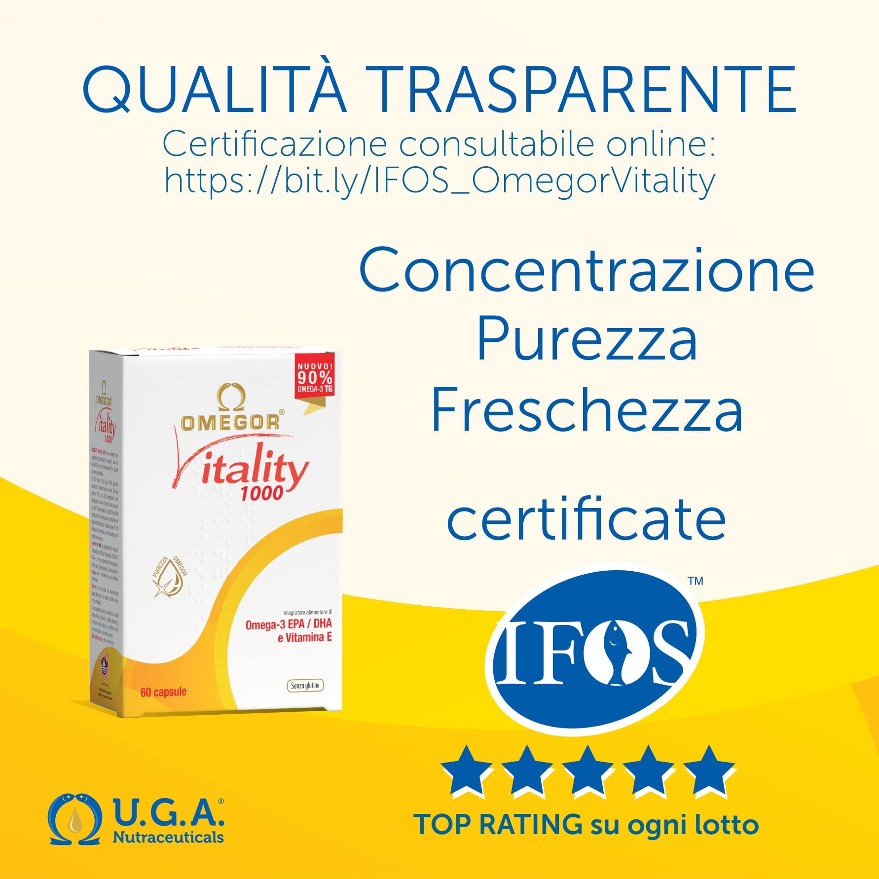 OMEGOR Vitality 1000 Omega-3 Fish Oil softgel capsule close-up