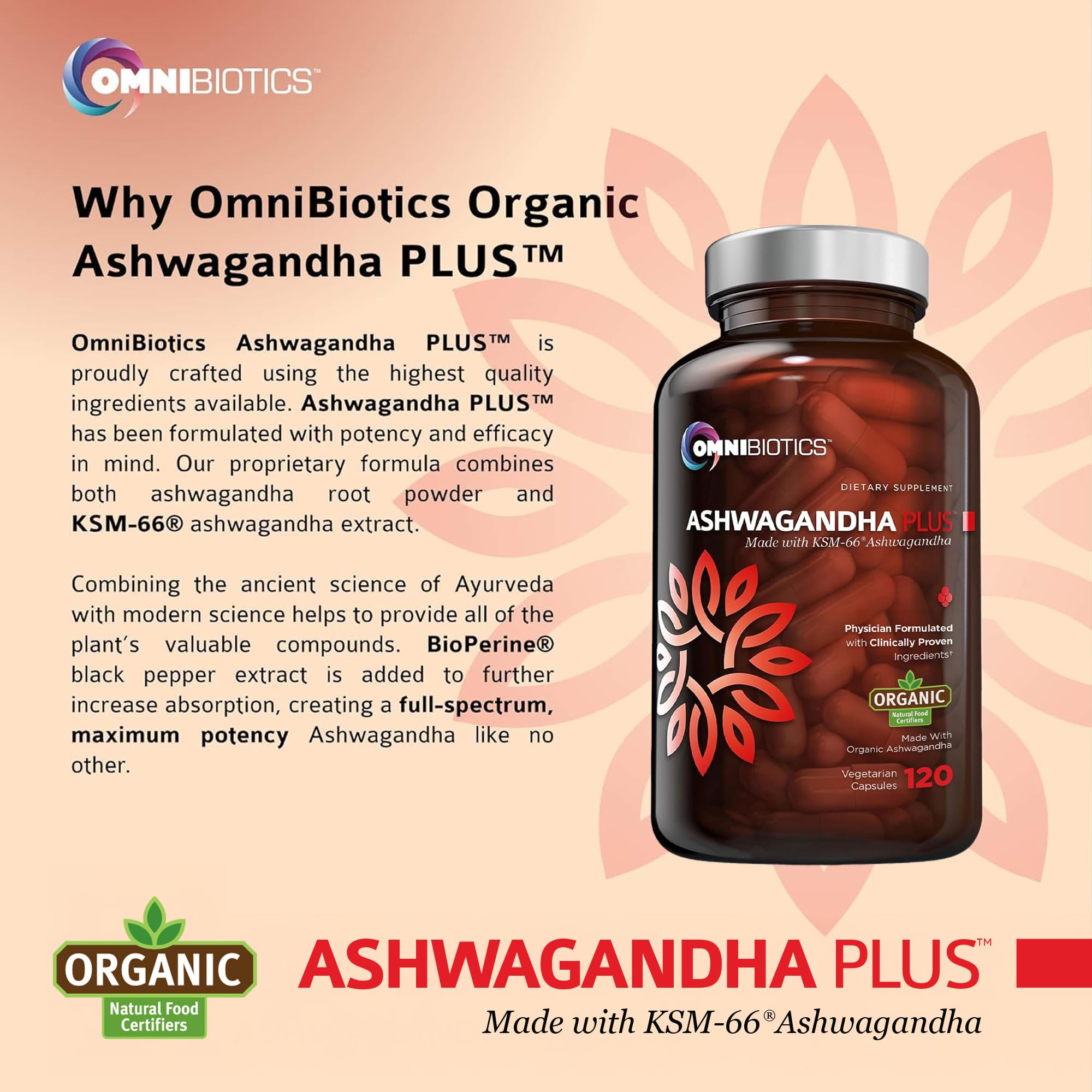 OmniBiotics Ashwagandha Capsules open bottle with capsules