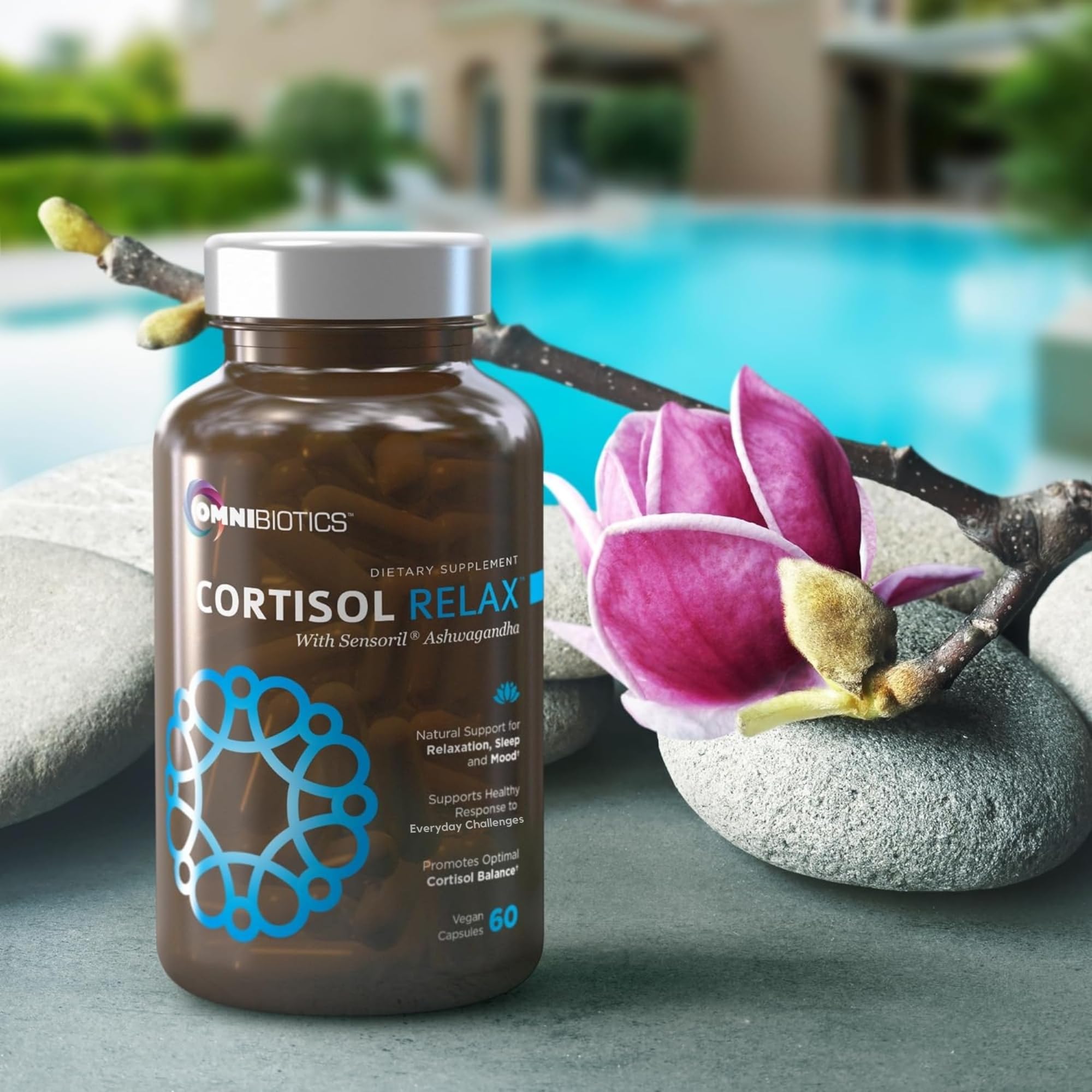 OmniBiotics Cortisol daily wellness bottle side view
