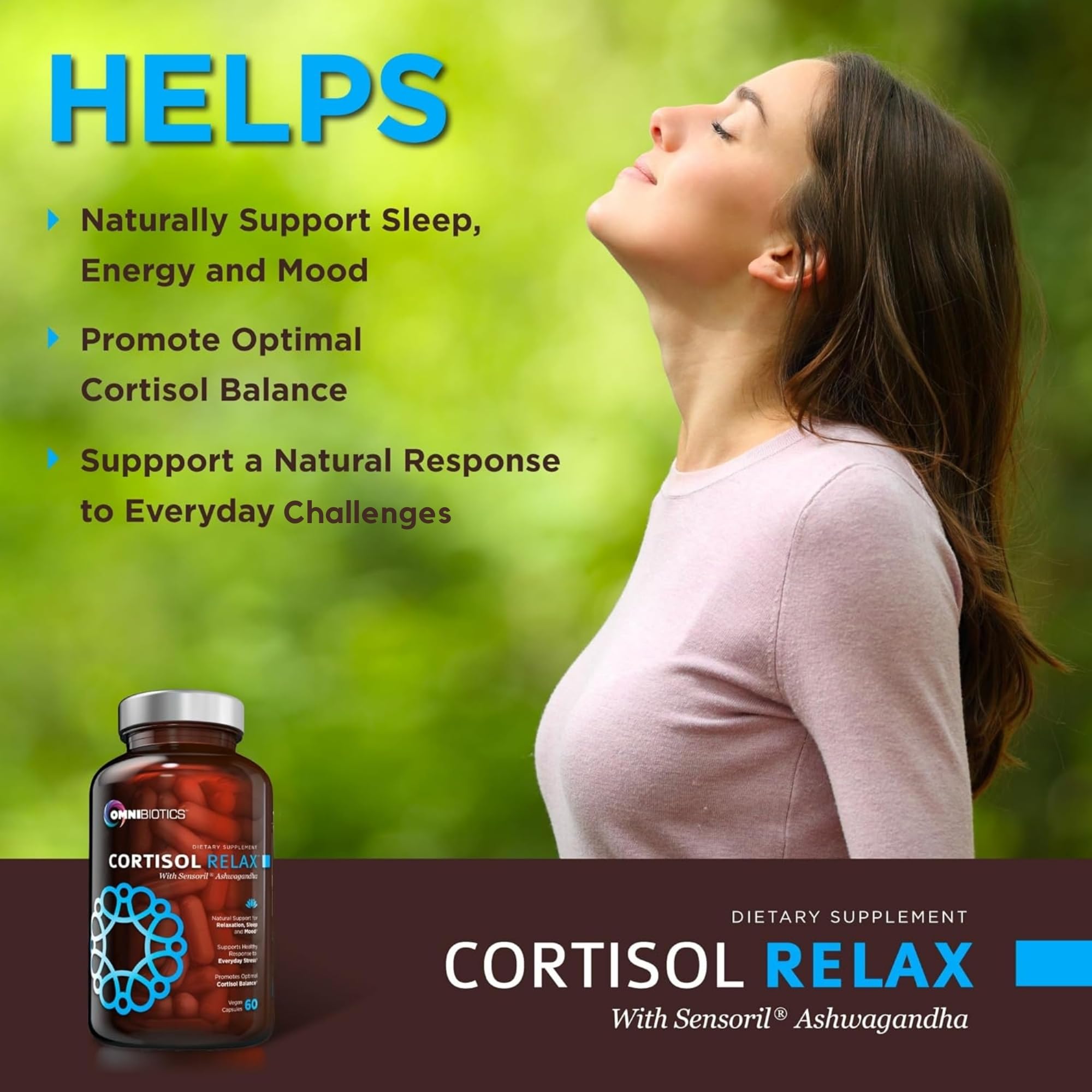 OmniBiotics Cortisol daily wellness ingredients list on packaging