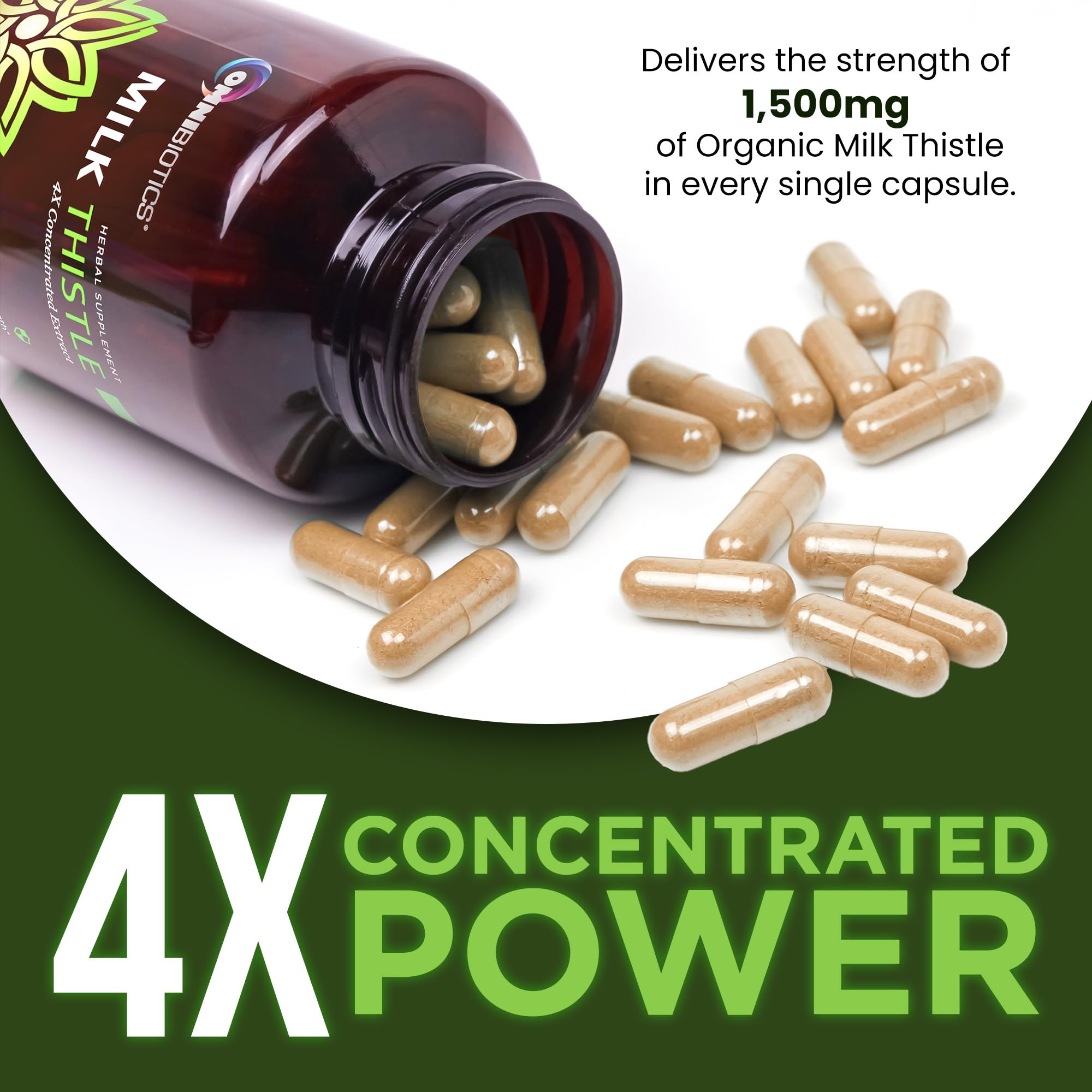 OmniBiotics Milk Thistle 1500mg Organic Capsules side view