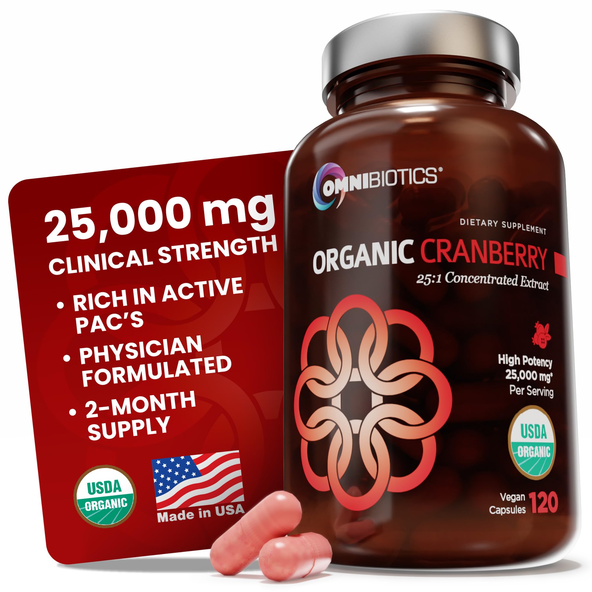 OmniBiotics Organic Cranberry 25:1 Concentrate 120 Capsules front view