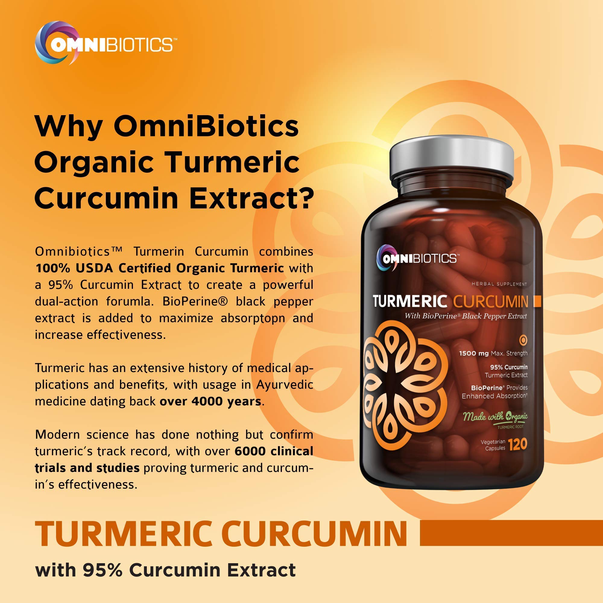 OmniBiotics Turmeric Curcumin Supplement bottle on a table