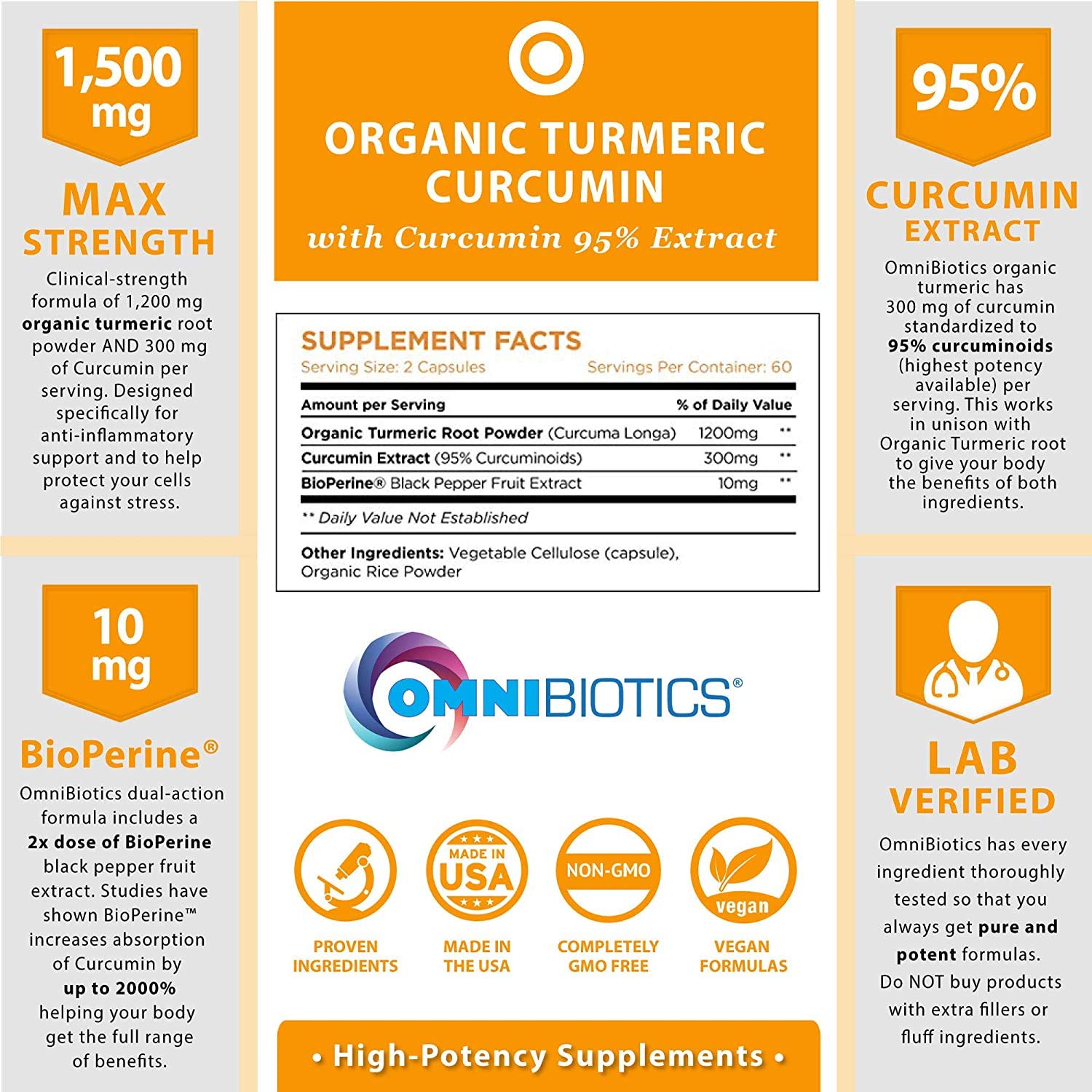 OmniBiotics Turmeric Curcumin Supplement capsule close-up