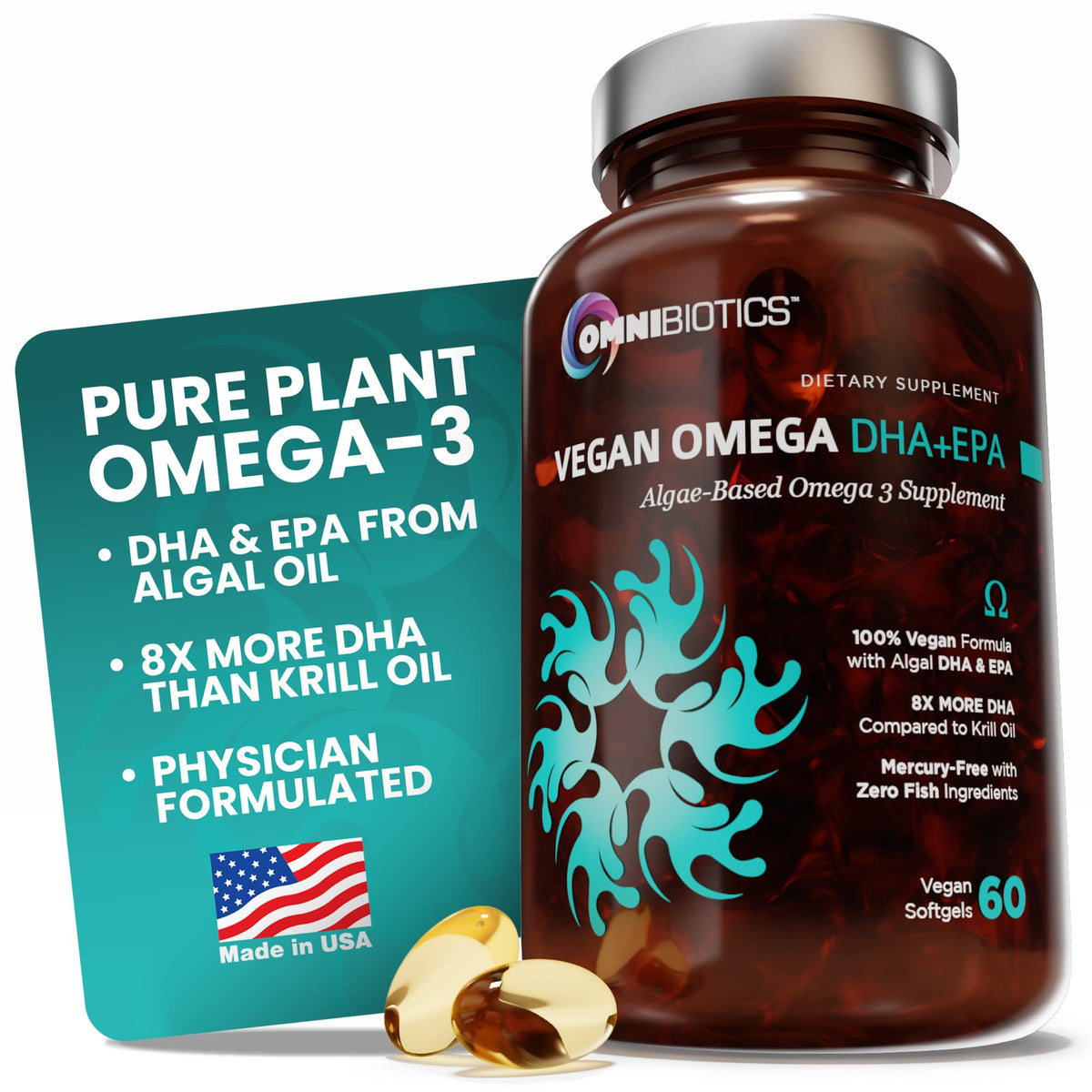 OmniBiotics Vegan Omega-3 DHA+EPA Supplement front view