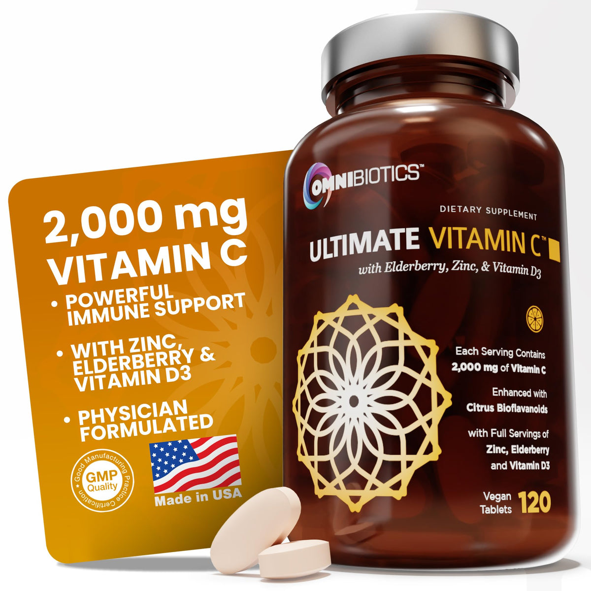 OmniBiotics Vitamin C Supplement 60 Tablets front view