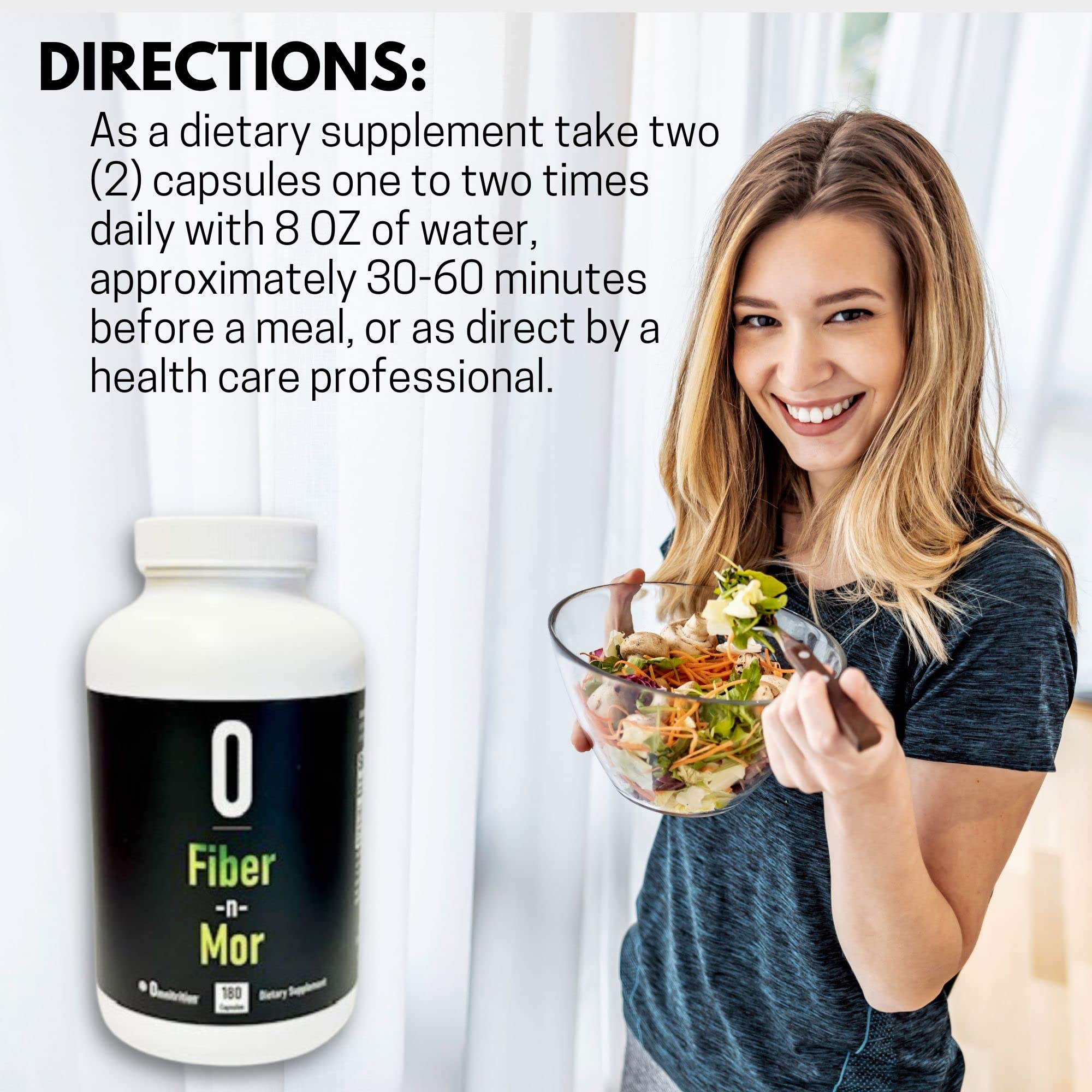 Omnitrition Fiber-N-Mor supplement capsules with dosage information