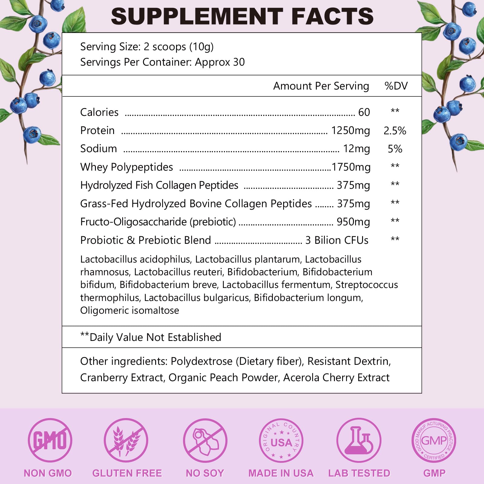 OMOGS Collagen Powder 91g back view with ingredient list