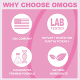 OMOGS Collagen Powder 91g on a kitchen counter with ingredients