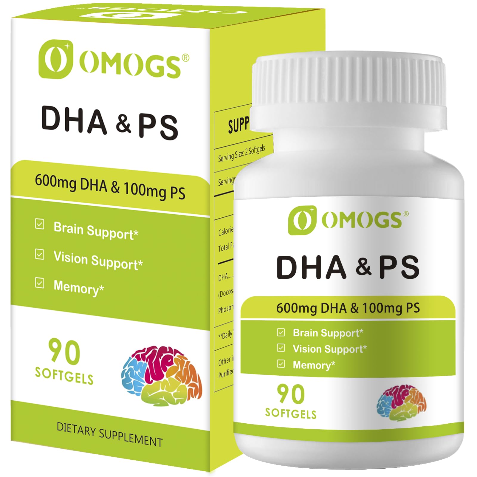 OMOGS DHA Omega-3 Softgels front view with packaging