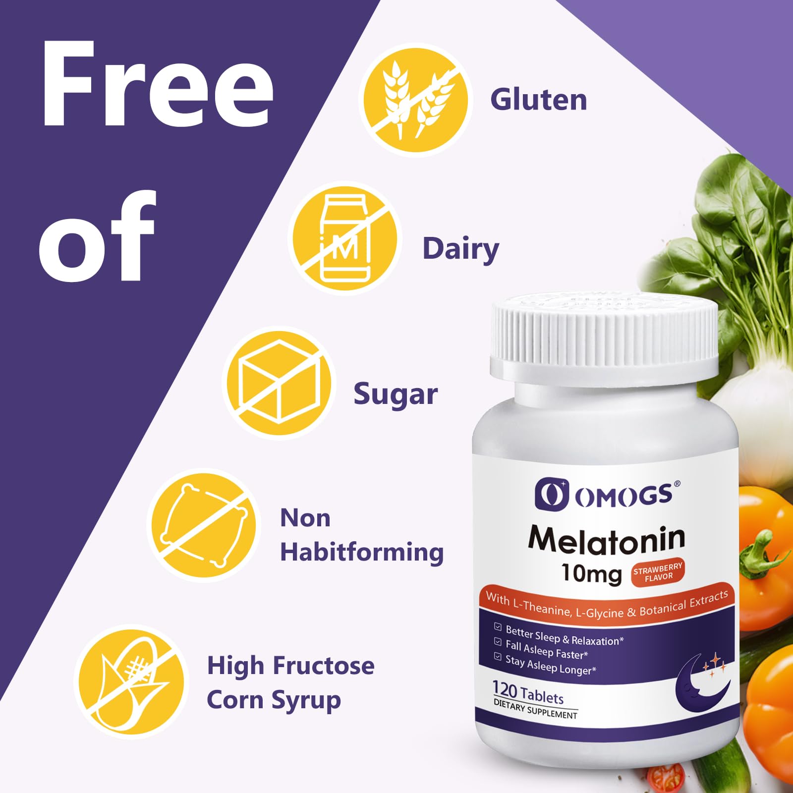OMOGS Melatonin 10mg Tablets with strawberry flavour indication