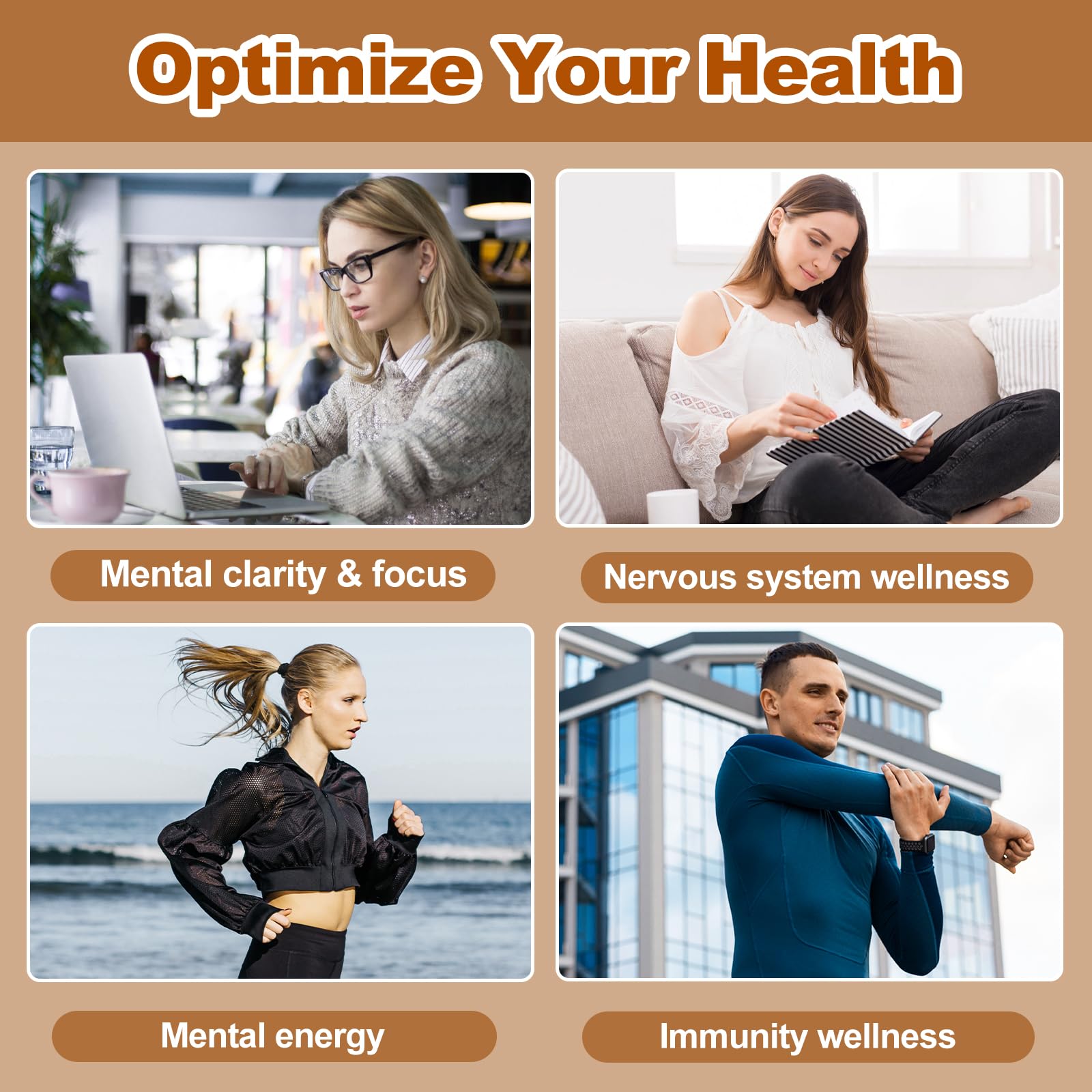 OMOGS Mushroom Supplement Blend with a glass of water
