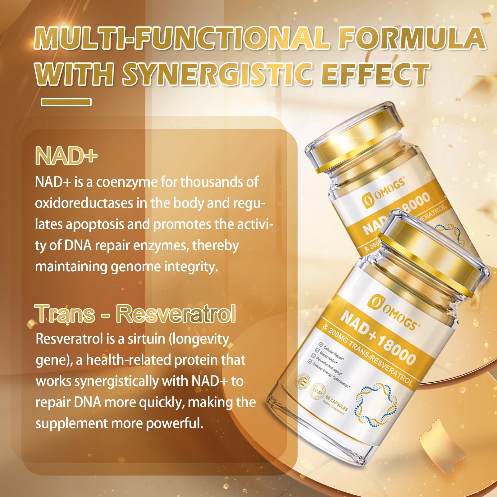 OMOGS NAD+ Supplement capsules close-up