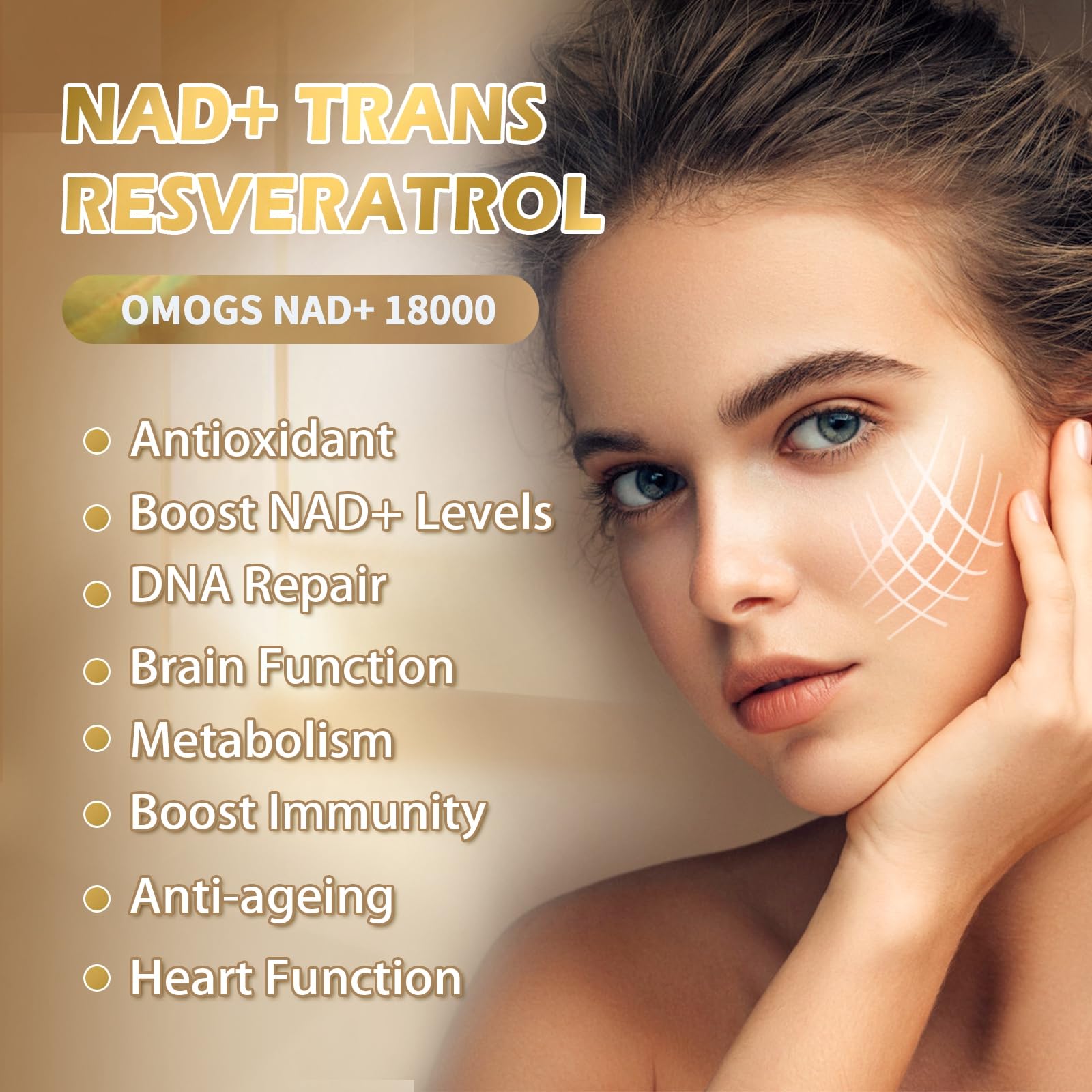 OMOGS NAD+ Supplement with trans-resveratrol ingredients