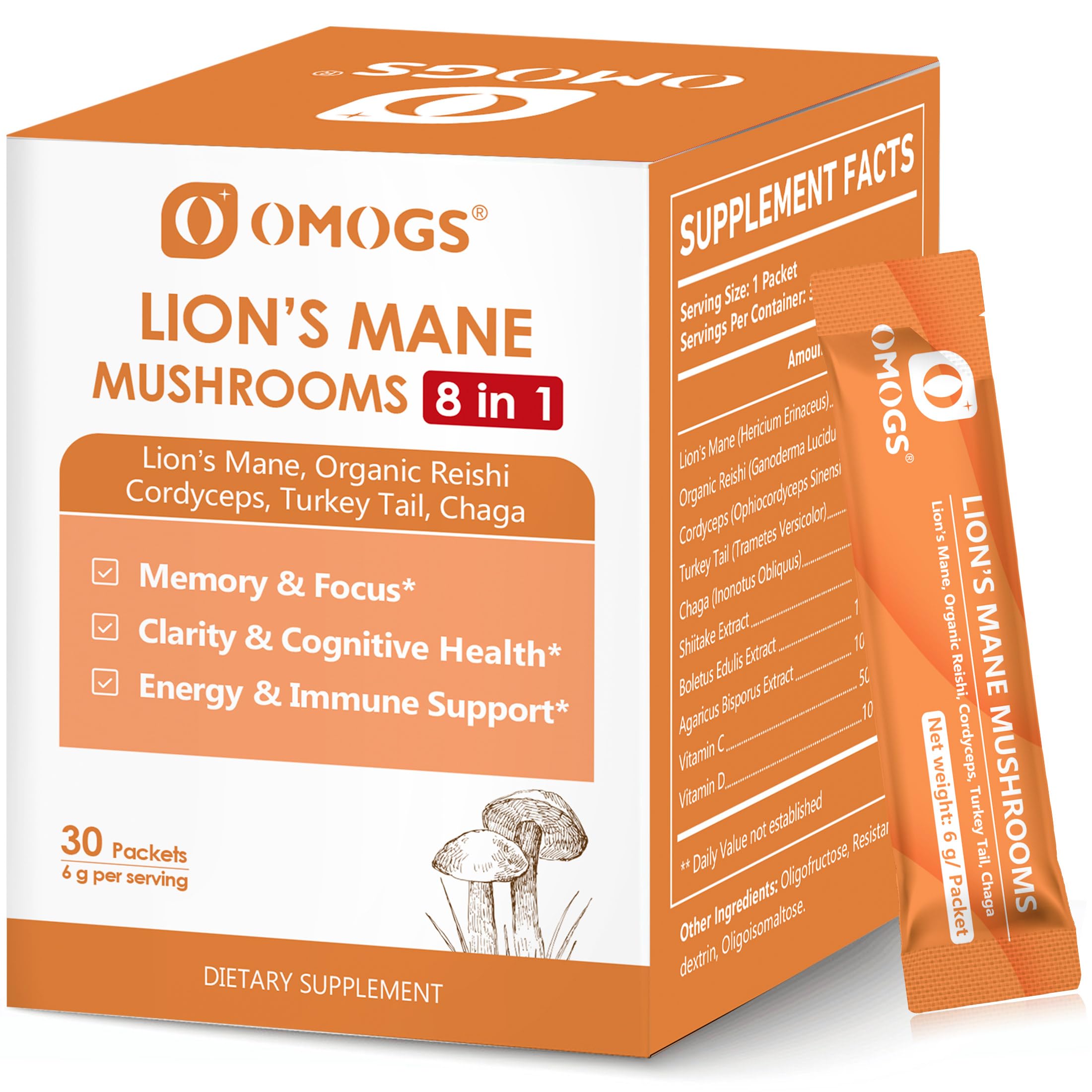 OMOGS Organic Mushroom Powder Supplement front view