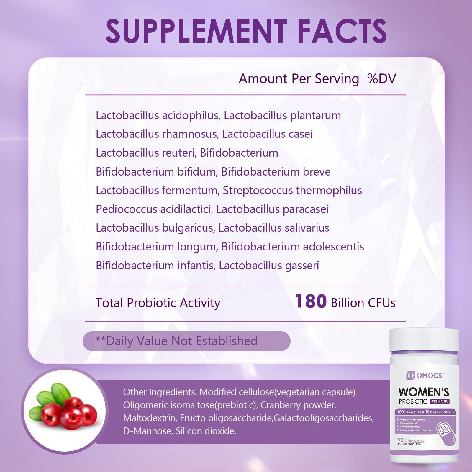 OMOGS Women's Probiotic Capsules 90 count bottle side view