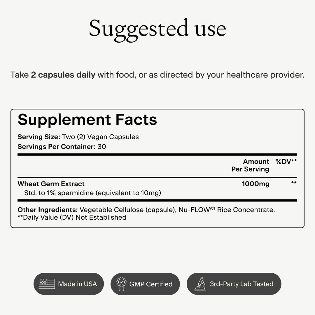 OMRE Spermidine Supplement bottle with dosage instructions