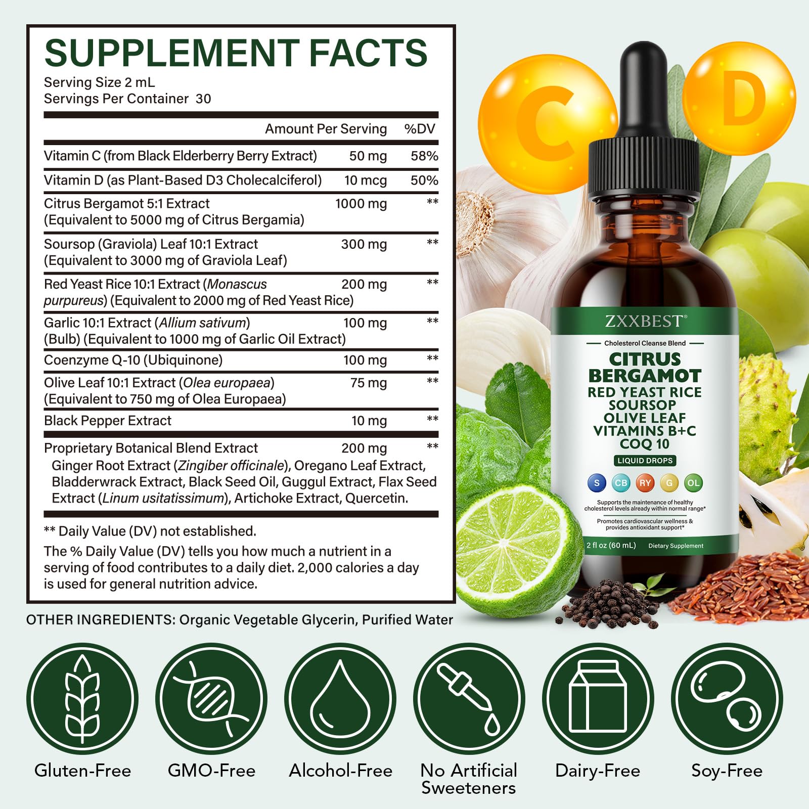 OMZOK Red Yeast Rice Liquid Supplement with measuring dropper