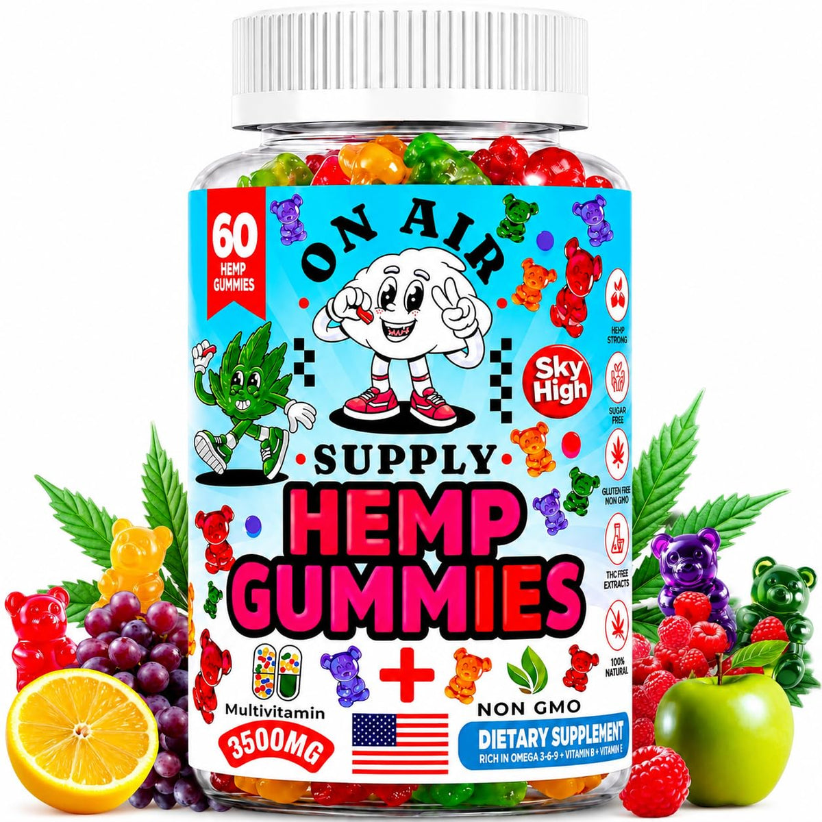 On Air Supply Hemp Oil Gummies 3500mg bottle front view