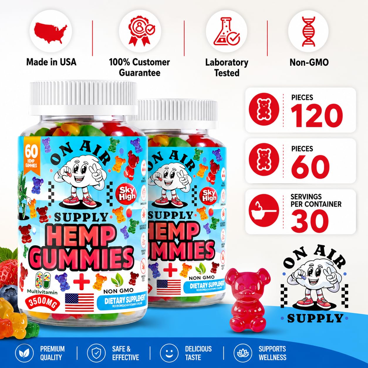 On Air Supply Hemp Oil Gummies 3500mg gummies close-up