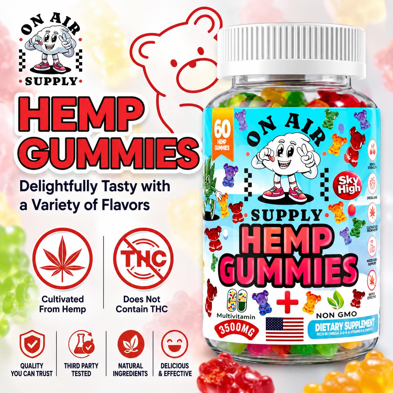 On Air Supply Hemp Oil Gummies in a hand