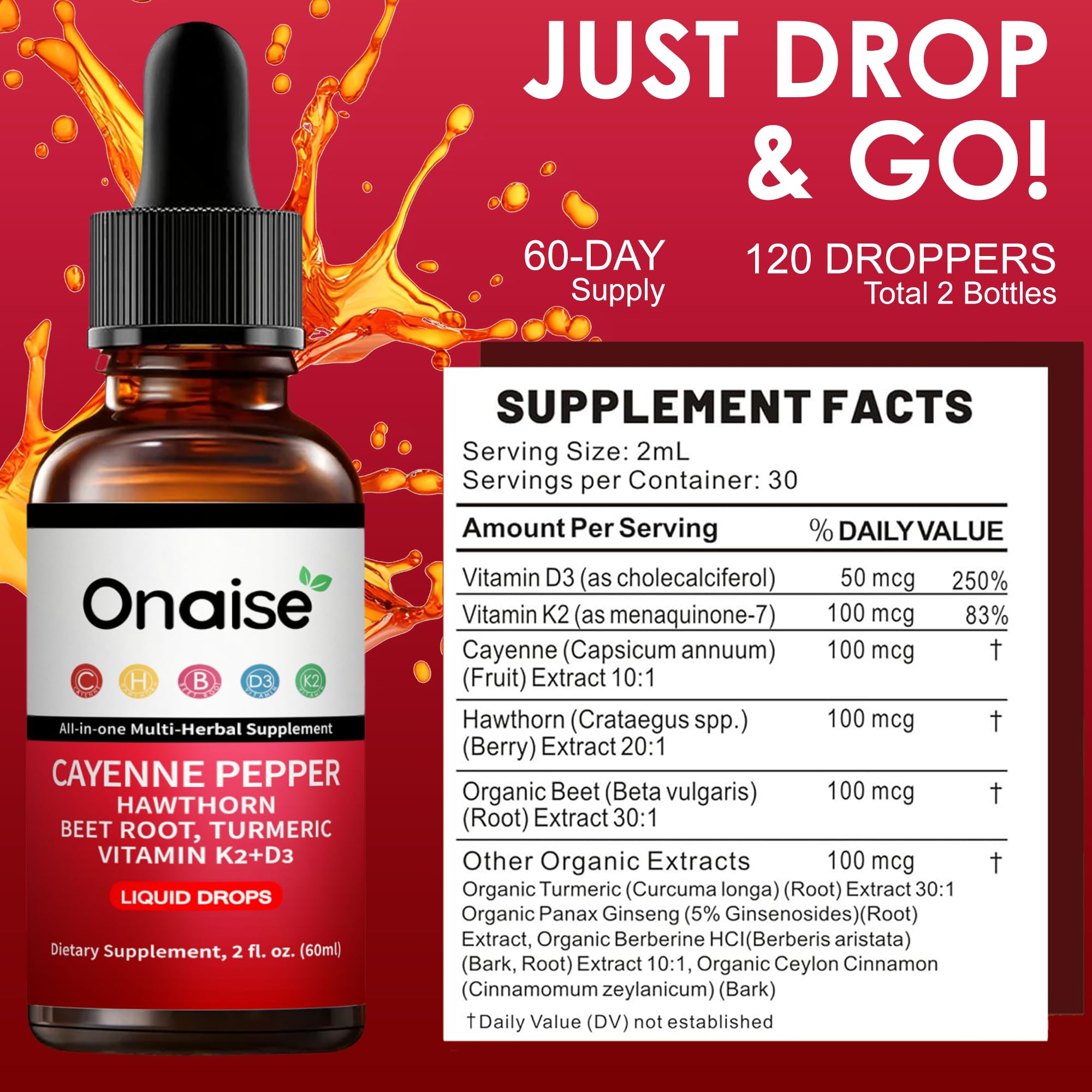 ONAISÉ Cayenne Pepper Liquid Drops 30ml bottle with dropper