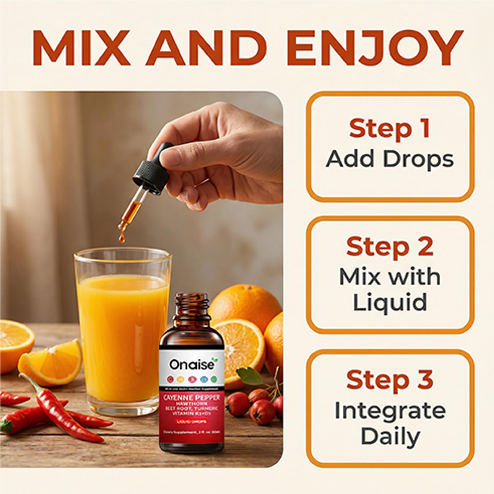 ONAISE Liquid Herbal Supplement in a glass of water