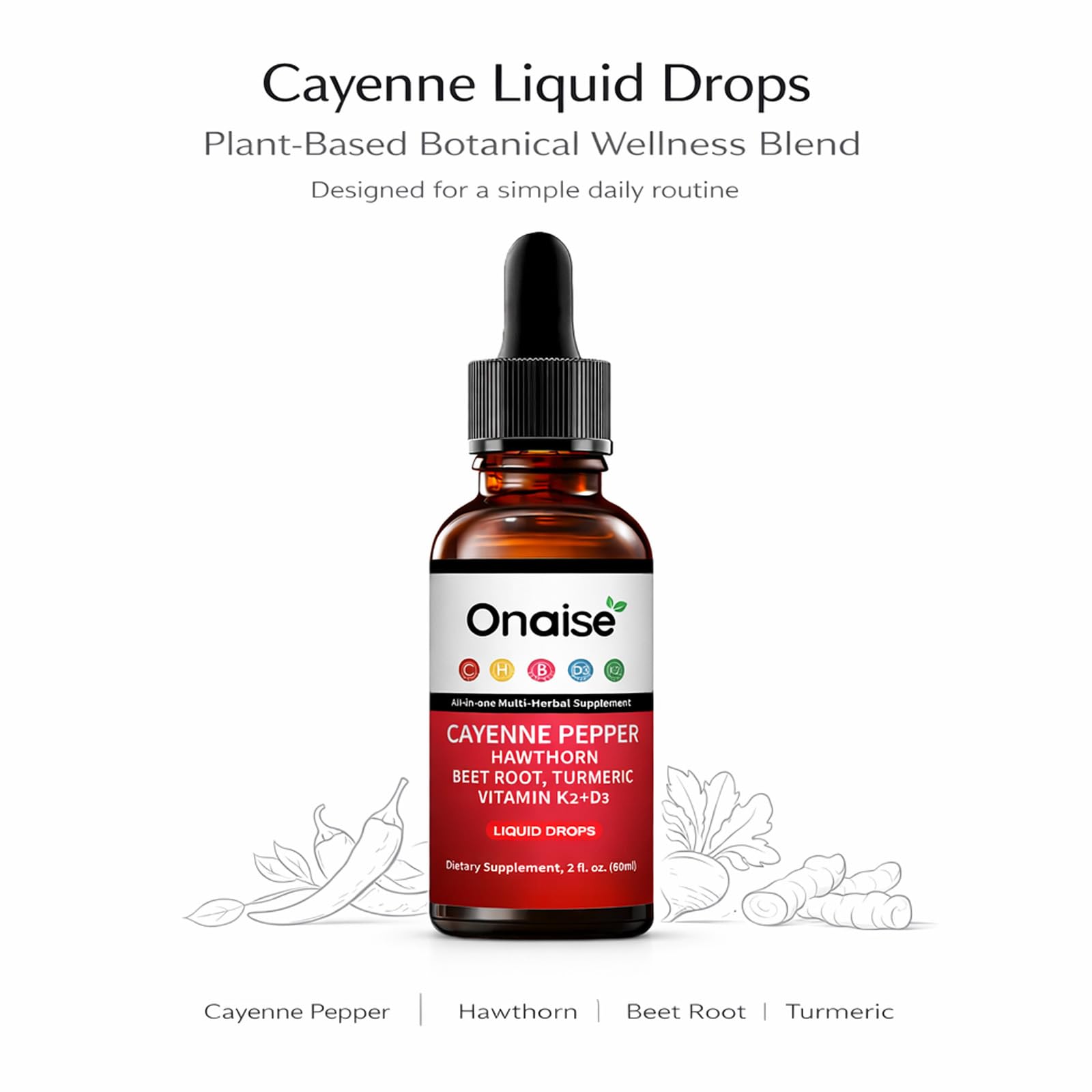 ONAISE Liquid Herbal Supplement with ingredients displayed